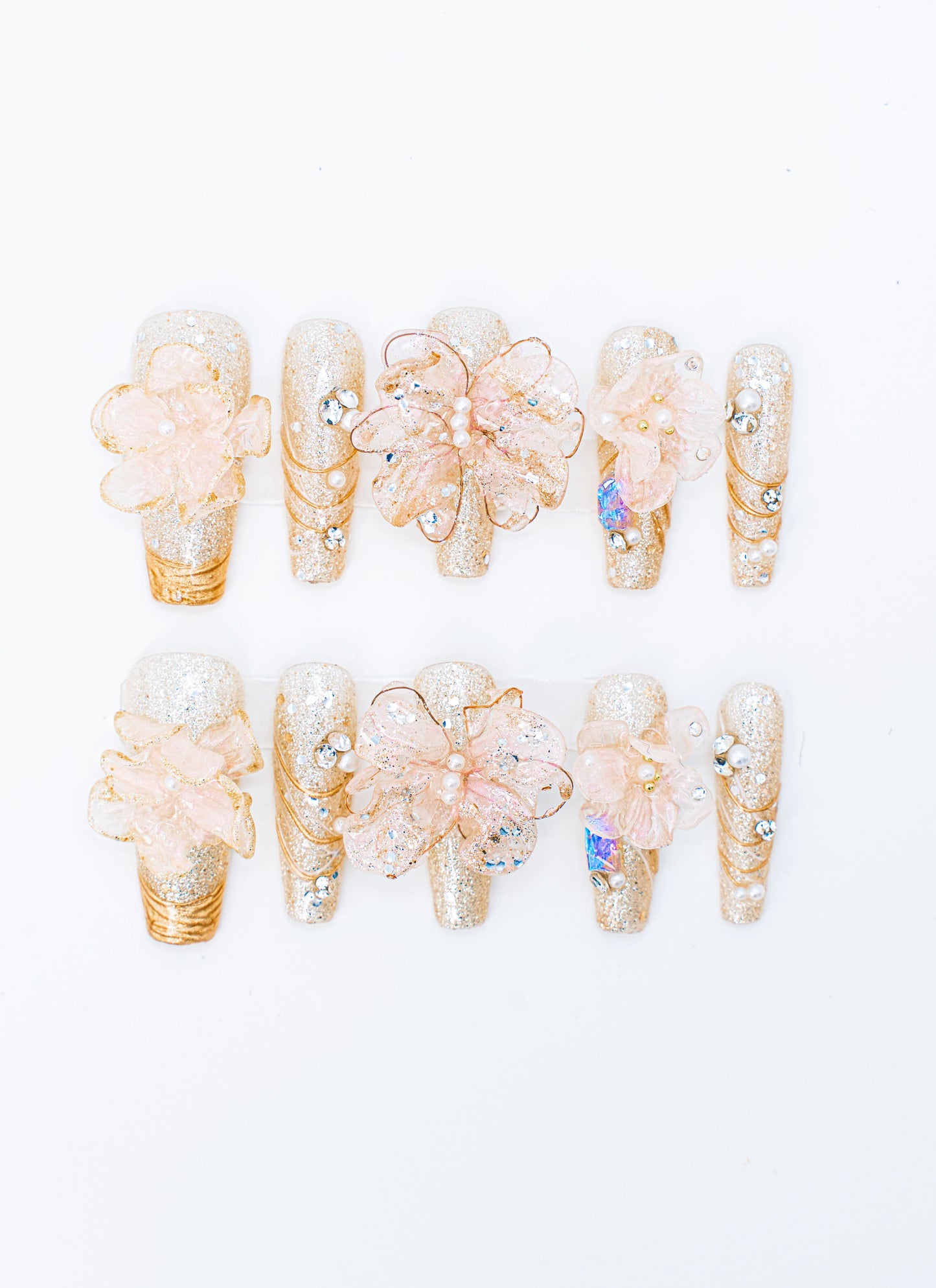 Glittery Pink Flower Press-on Nail|Glue Nails|Nail Art|False Nails|Elegant Nails|Summer Sale|Fancy Event Nails|Trendy Nails