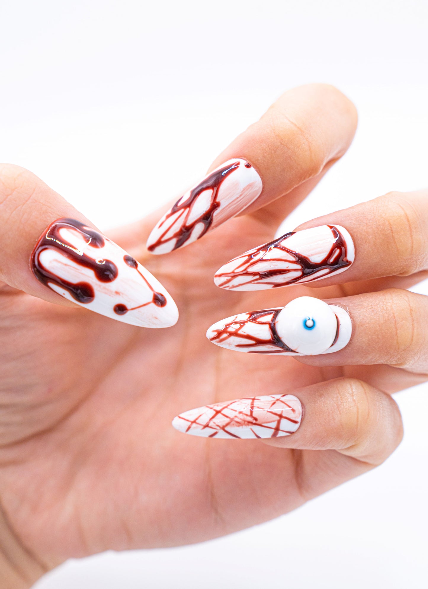 Close up image, Embrace Your Dark Side with Creepy Chic Eyeball and Blood Drip Nails