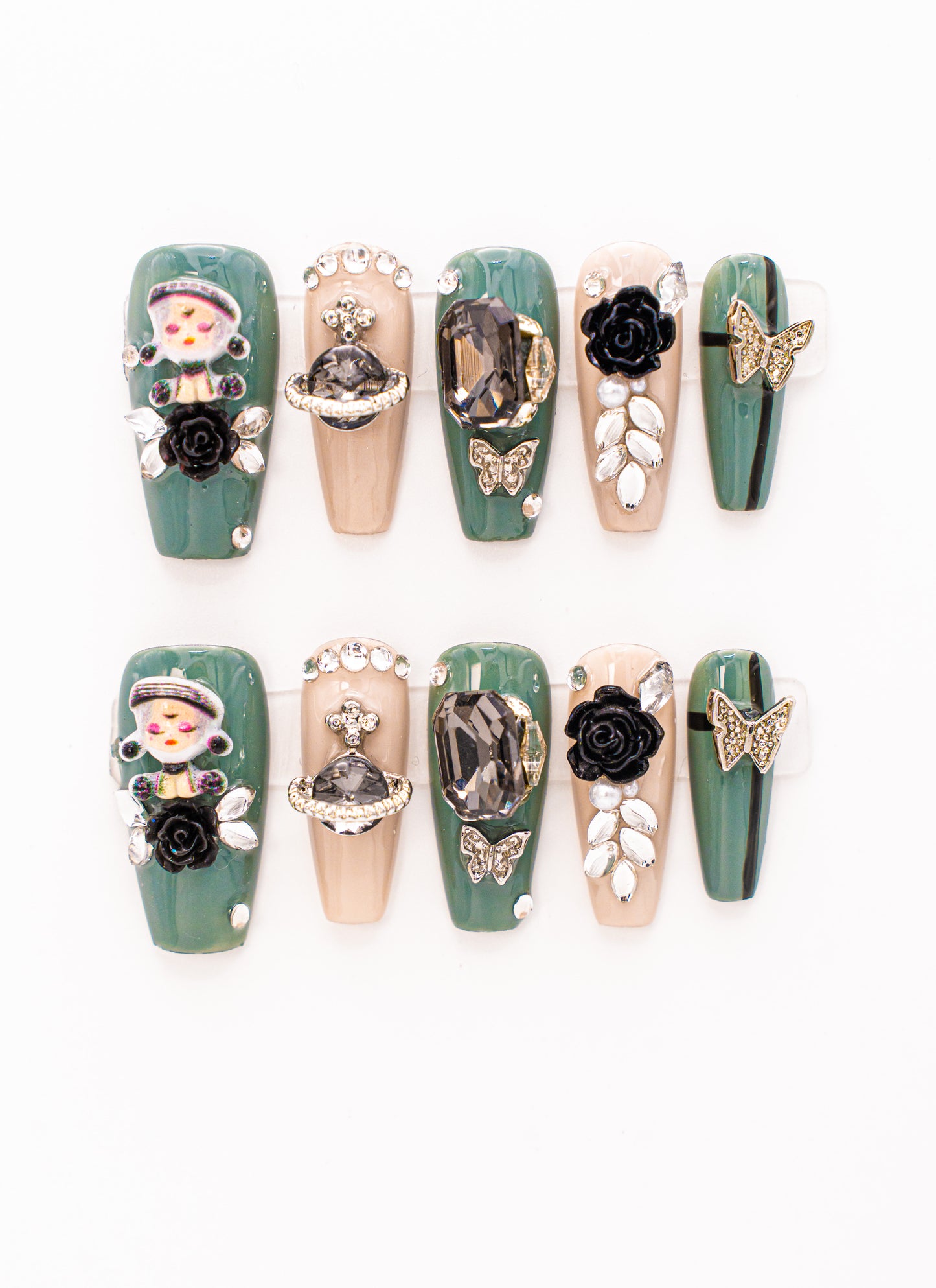 3D Floral Astronaut and Planet Press-on Nail|Glue Nails|Nail Art|False Nails|Elegant Nails|Summer Sale|Fancy Event Nails|Trendy Nails