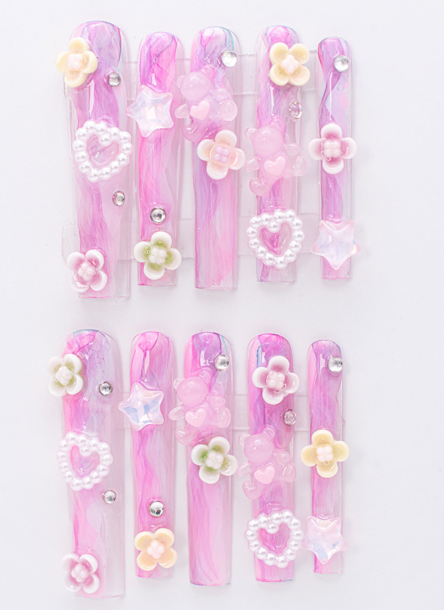 Pastel Spring Garden Press-on Nail|Glue Nails|Nail Art|False Nails|Elegant Nails|Summer Sale|Fancy Event Nails|Trendy Nails