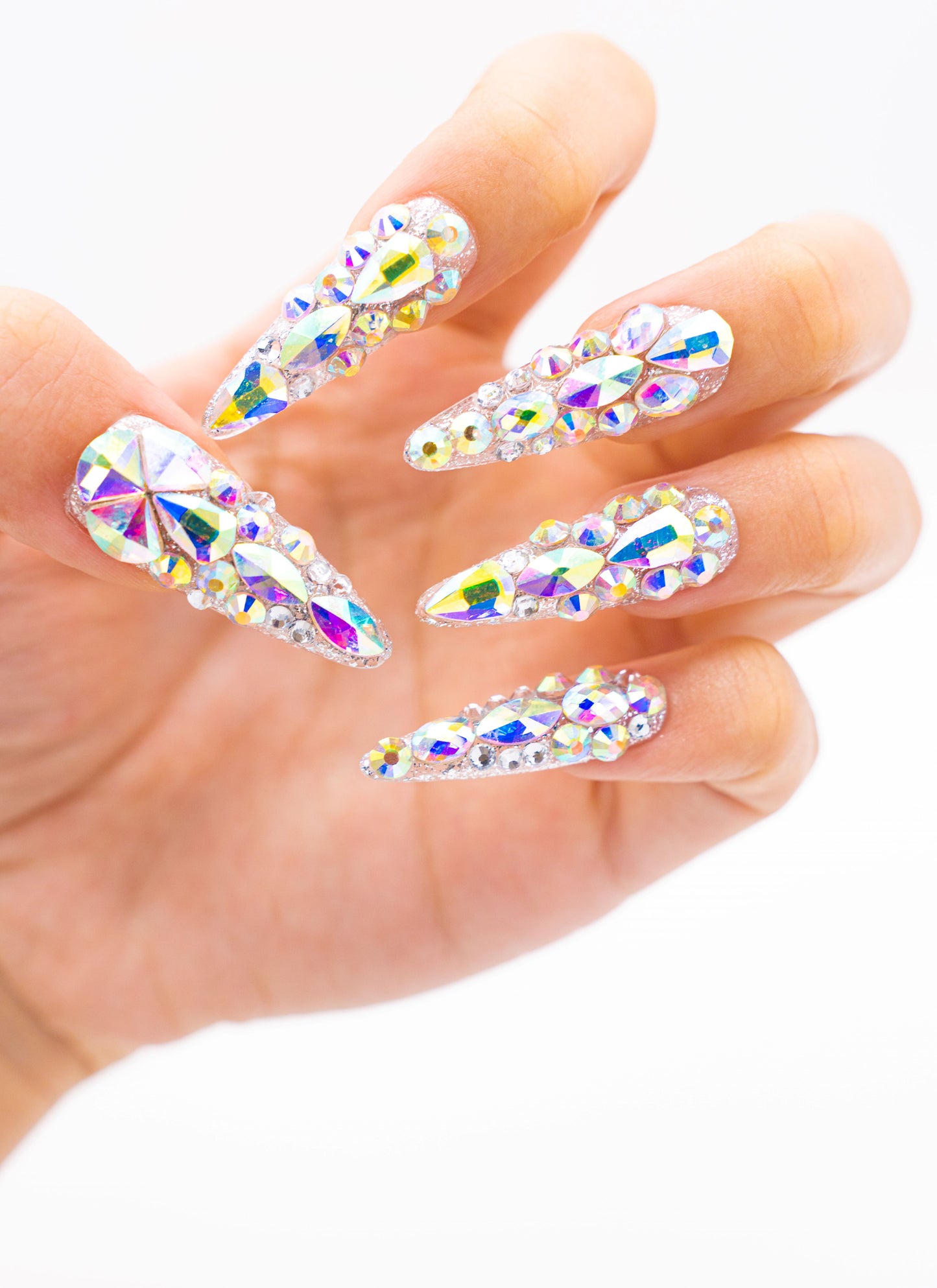 Close up image, Spectral Shimmer Press-On Nail Set | Holographic Rainbow Crystals