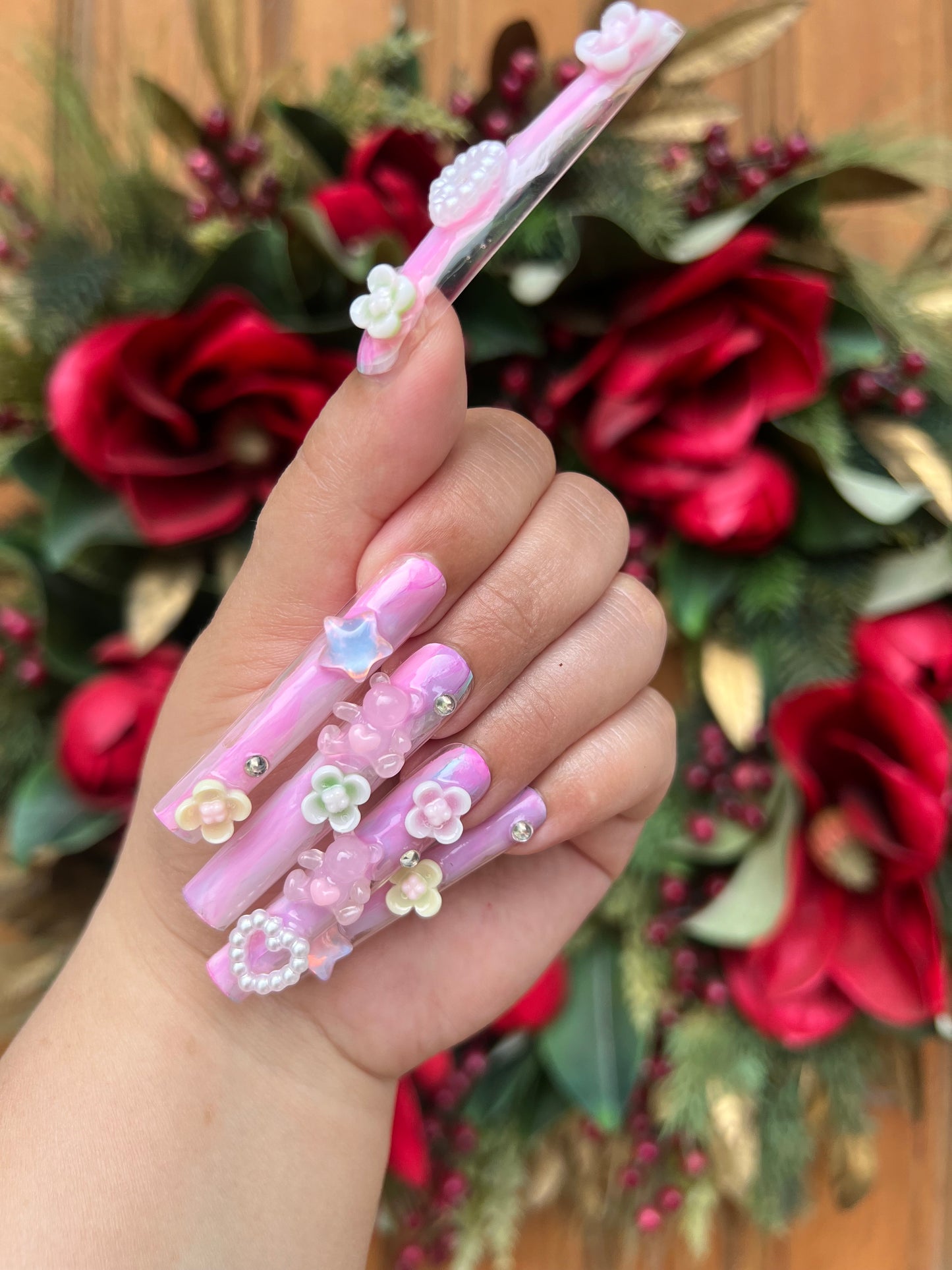 Pastel Spring Garden Press-on Nail|Glue Nails|Nail Art|False Nails|Elegant Nails|Summer Sale|Fancy Event Nails|Trendy Nails