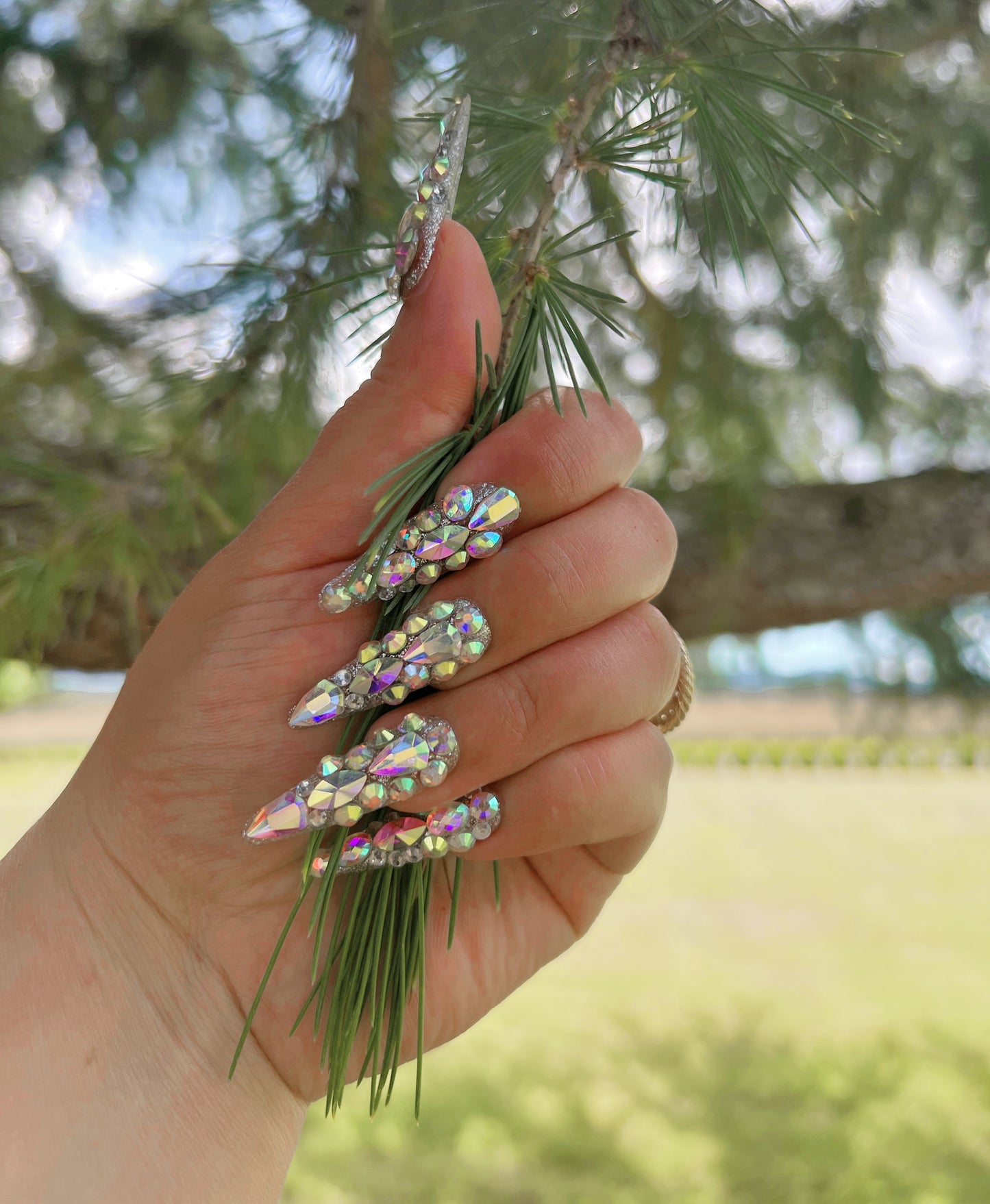 Holographic Stiletto Press-on Nail|Glue Nails|Nail Art|False Nails|Elegant Nails|Summer Sale|Fancy Event Nails|Trendy Nails