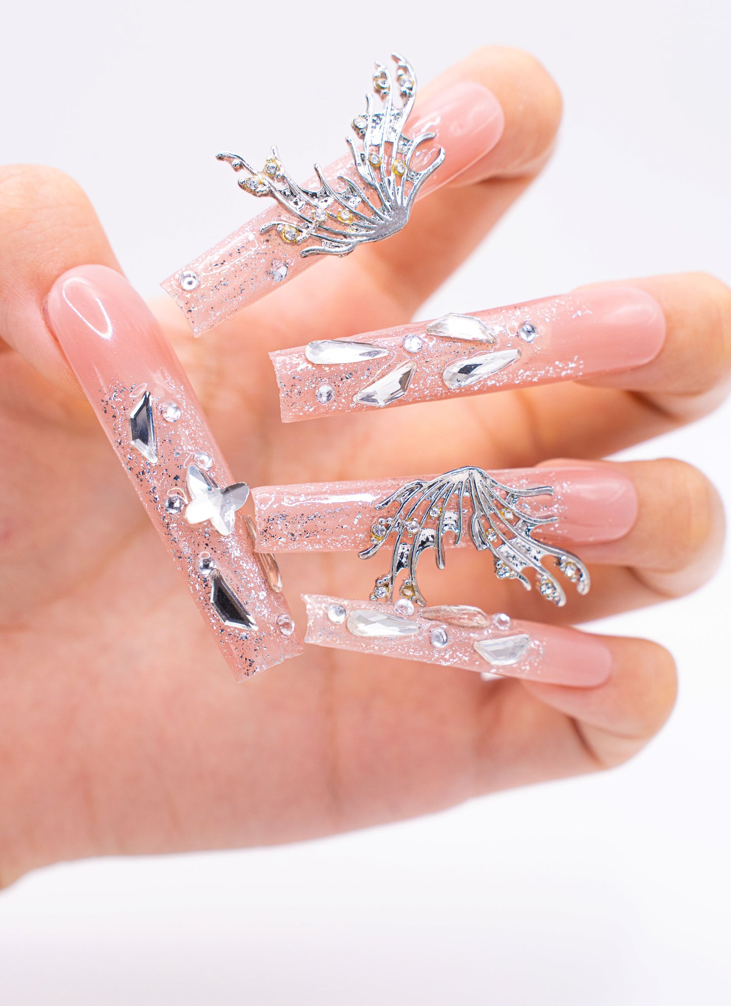 Close up image, Enchanted Sparkle Wing Press-On Nails | 3D Rhinestone Embellishments