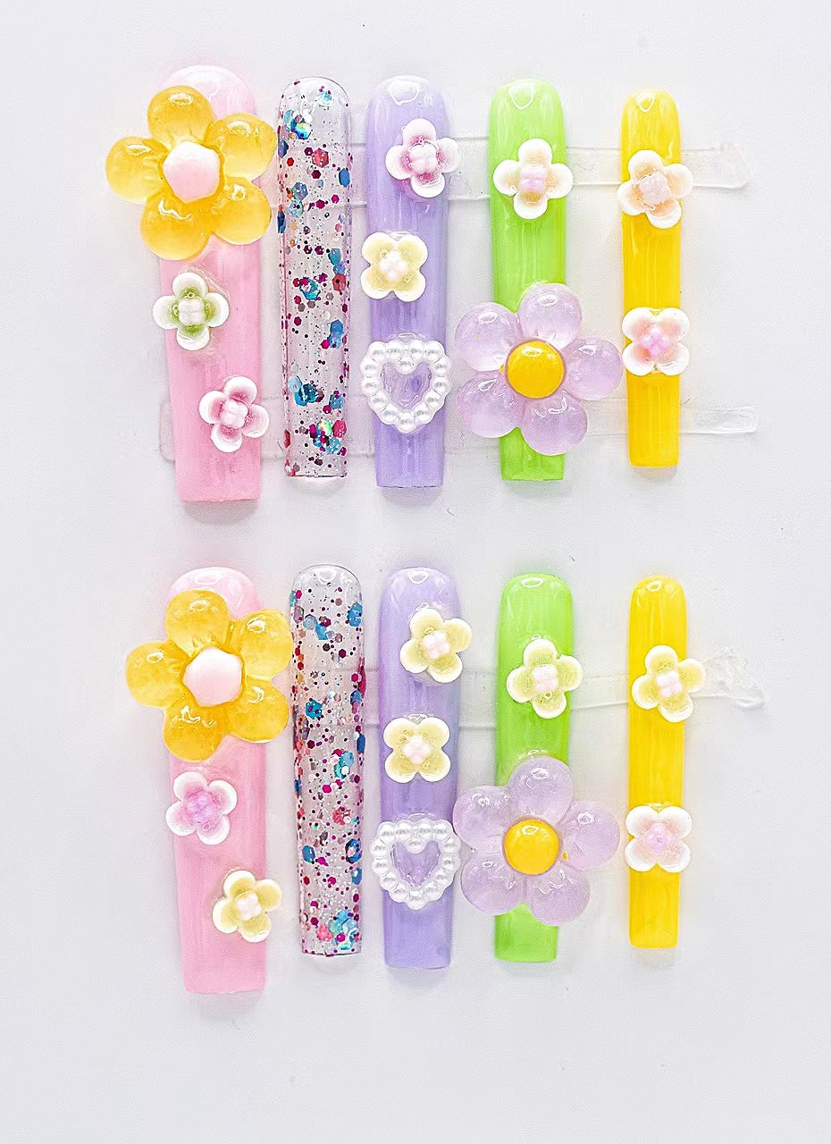 Spring Blooms Press-on Nail|Glue Nails|Nail Art|False Nails|Elegant Nails|Summer Sale|Fancy Event Nails|Trendy Nails