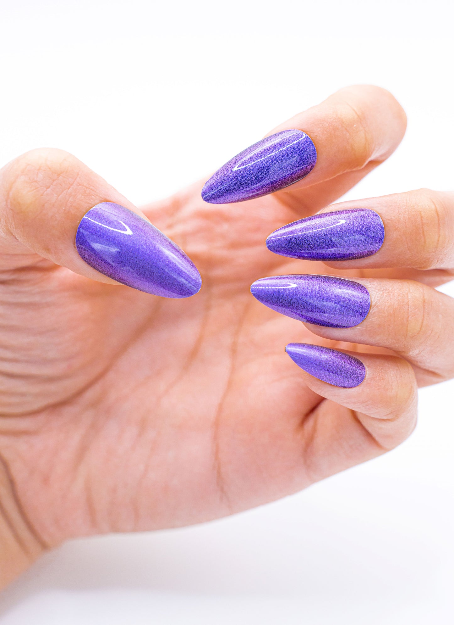 Close up image, Violet Shimmer Press-On Nails - Holographic Glitter Finish | Must-Have Accessory