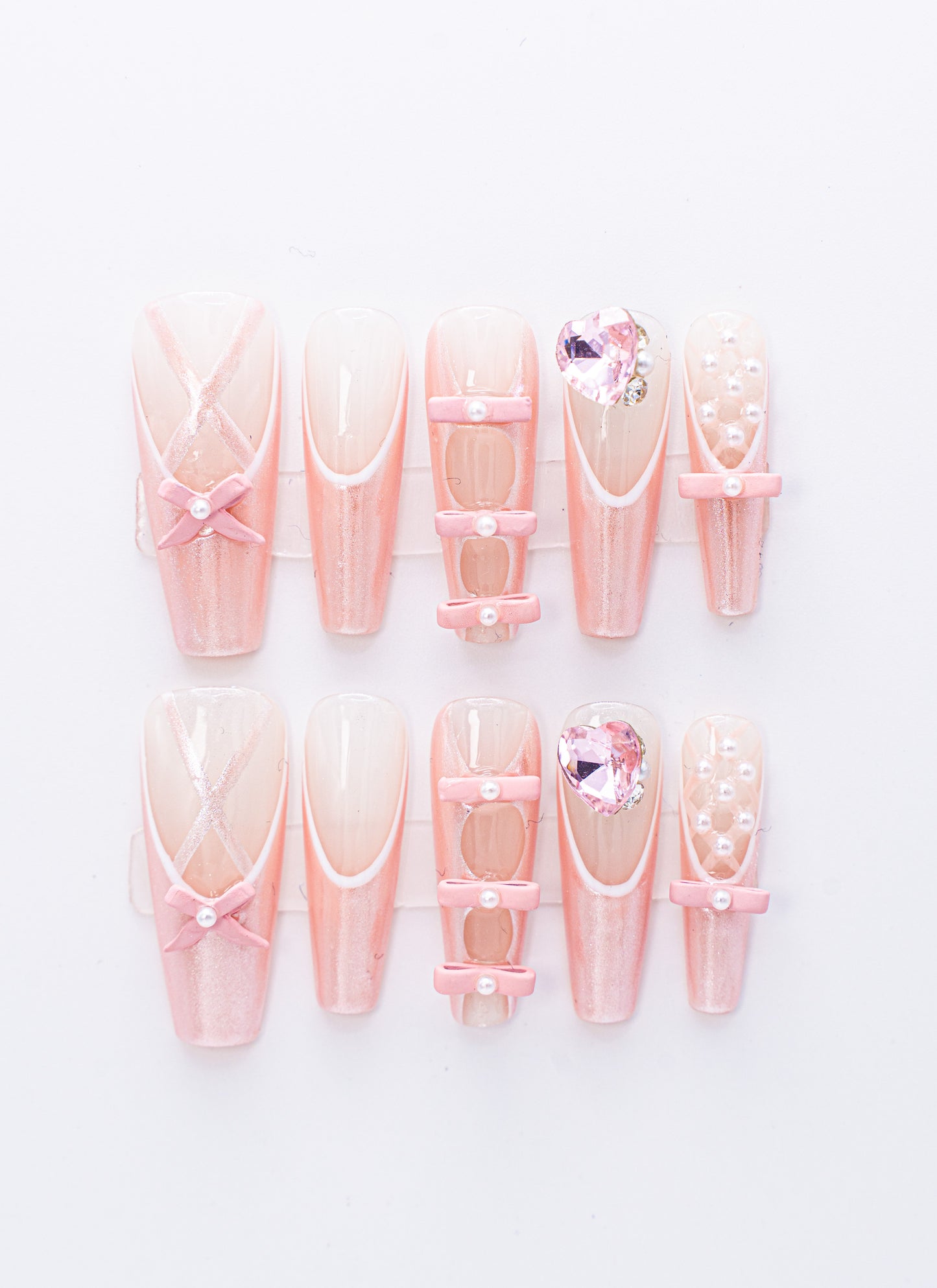 Pink Bow Rhinestones Ballet Slipper Press-on Nail|Glue Nails|Nail Art|False Nails|Elegant Nails|Summer Sale|Fancy Event Nails|Trendy Nails