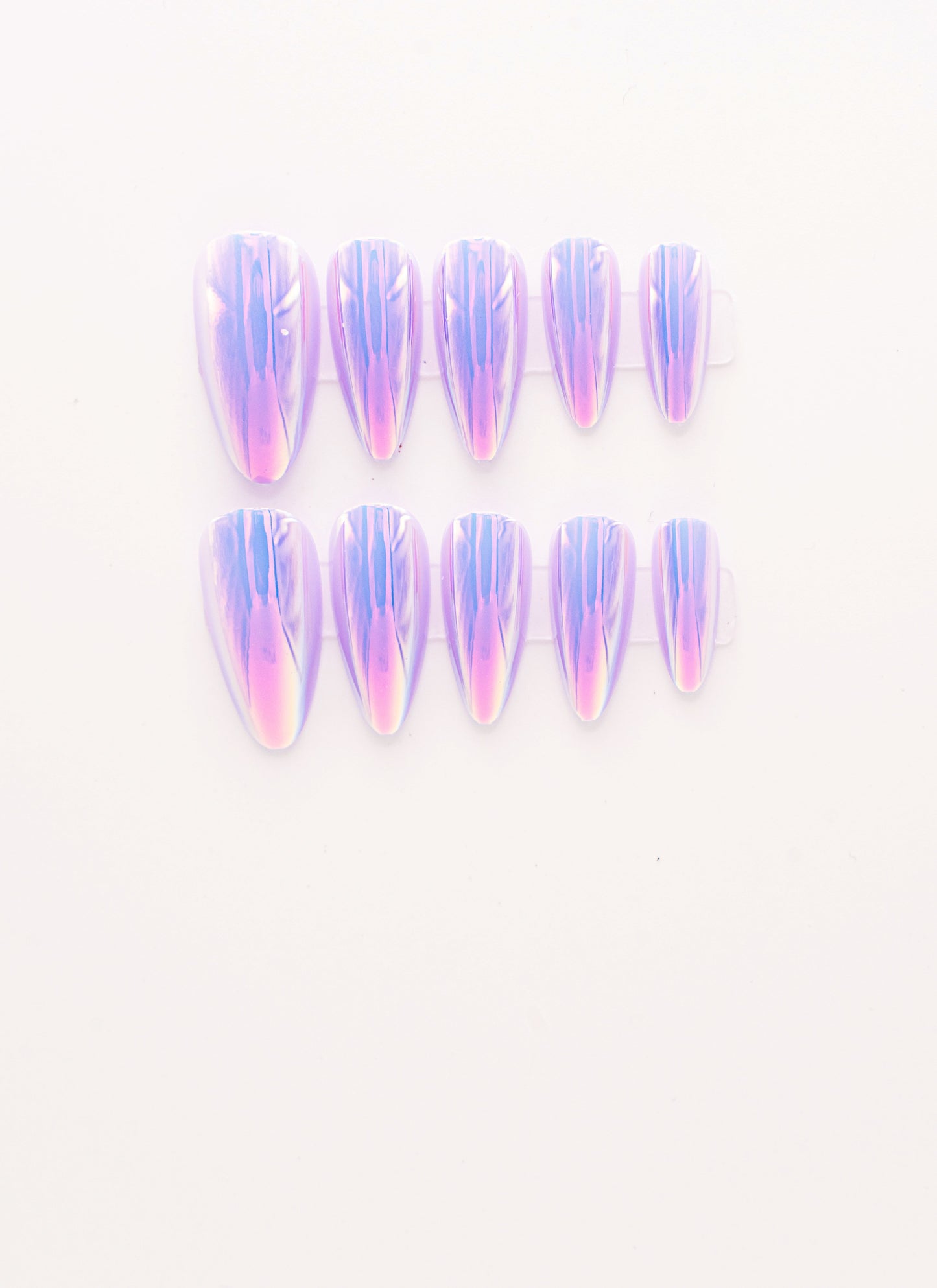 Close up image Lavender Holographic Almond Press-On Nails - Iridescent Purple Set