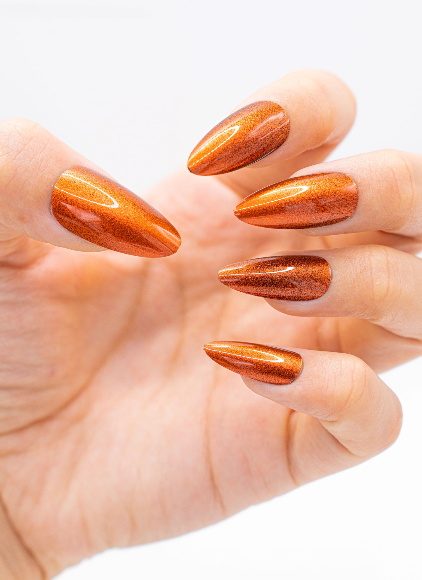 Close up image, Autumn Copper Sparkle Press-On Nails - Metallic Glitter Finish