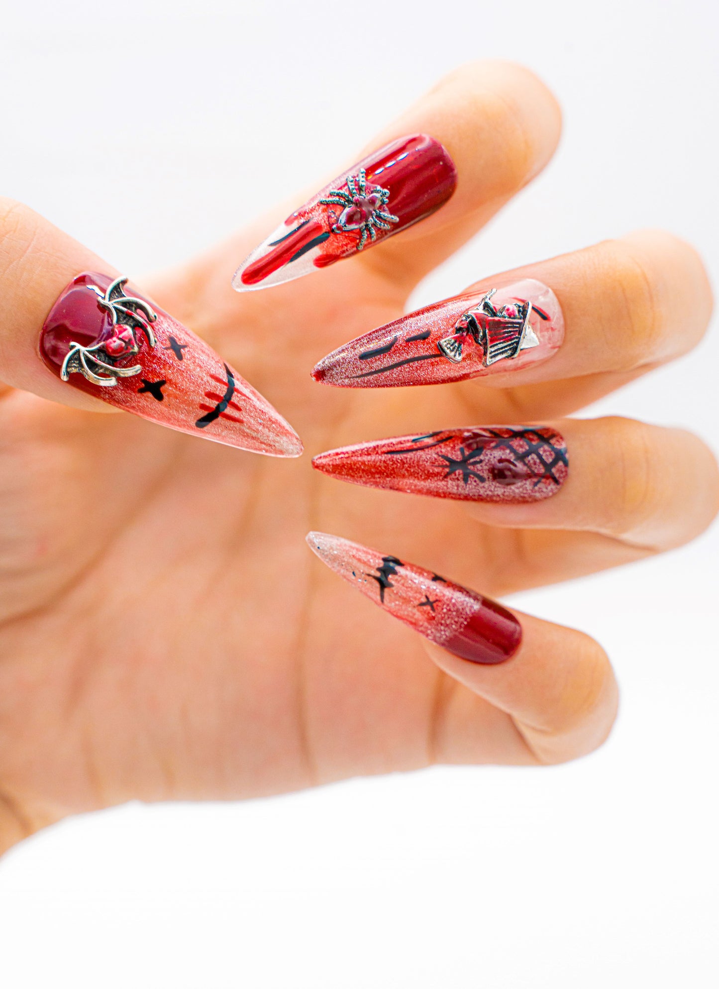 Close up image, Spooky Elegance: Handcrafted Gothic False Nails for Halloween
