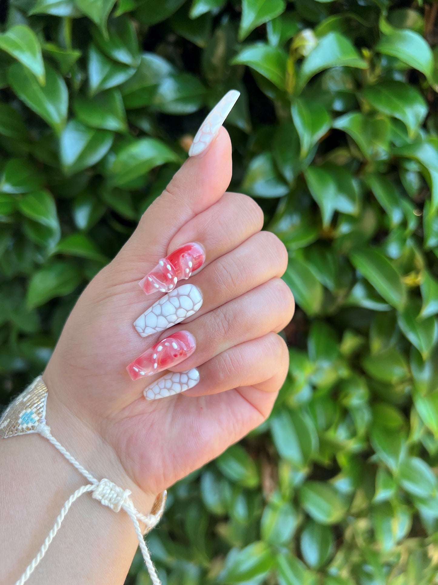 White Snake Print and Candy Pink Jelly Press-on Nail|Glue Nails|Nail Art|False Nails|Elegant Nails|Summer Sale|Fancy Event Nails|Trendy Nail
