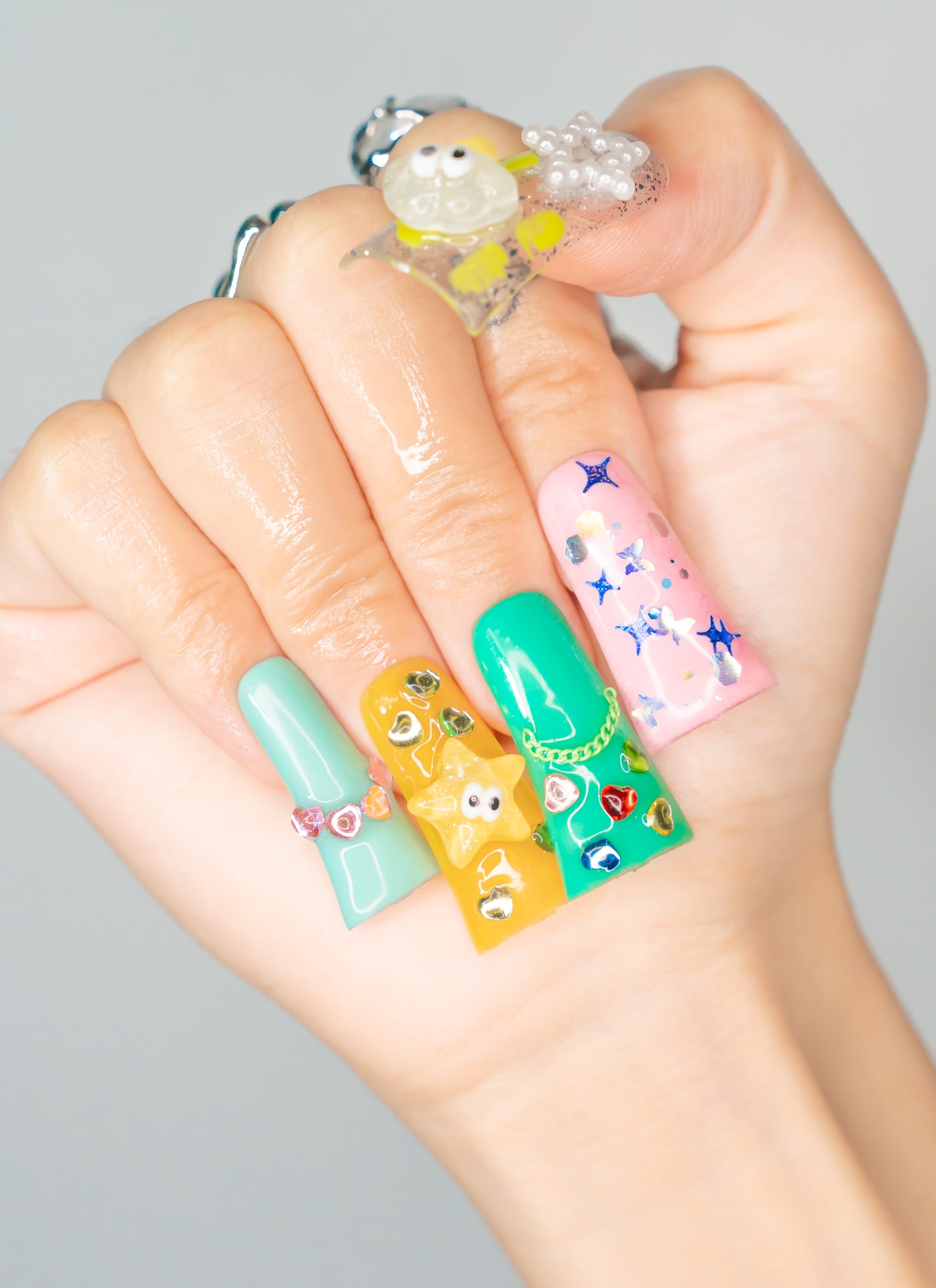 Colorful Charms Duck Nails | Cute 3D Duck Press On False Nails | Kawaii Character Fall Nail Art & Designs
