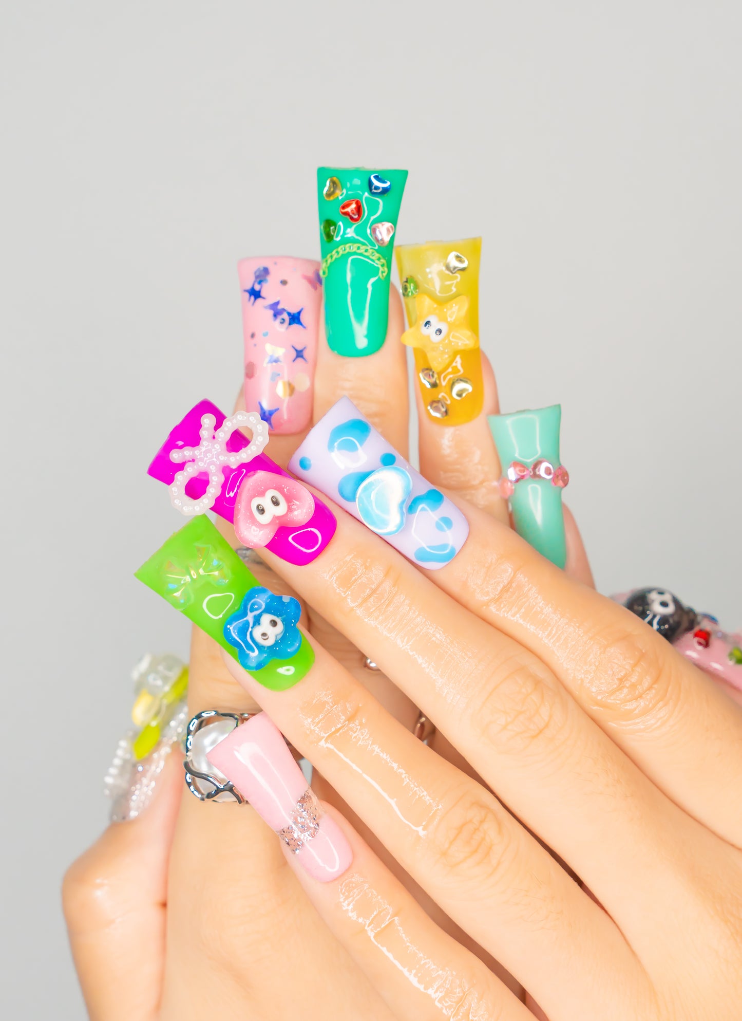 Colorful Charms Duck Nails | Cute 3D Duck Press On False Nails | Kawaii Character Fall Nail Art & Designs