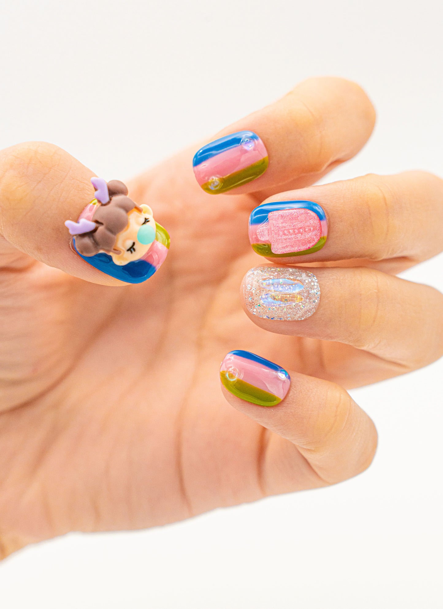 Close up image, Little Princesses and Popsicles Square Press-On Nail Set