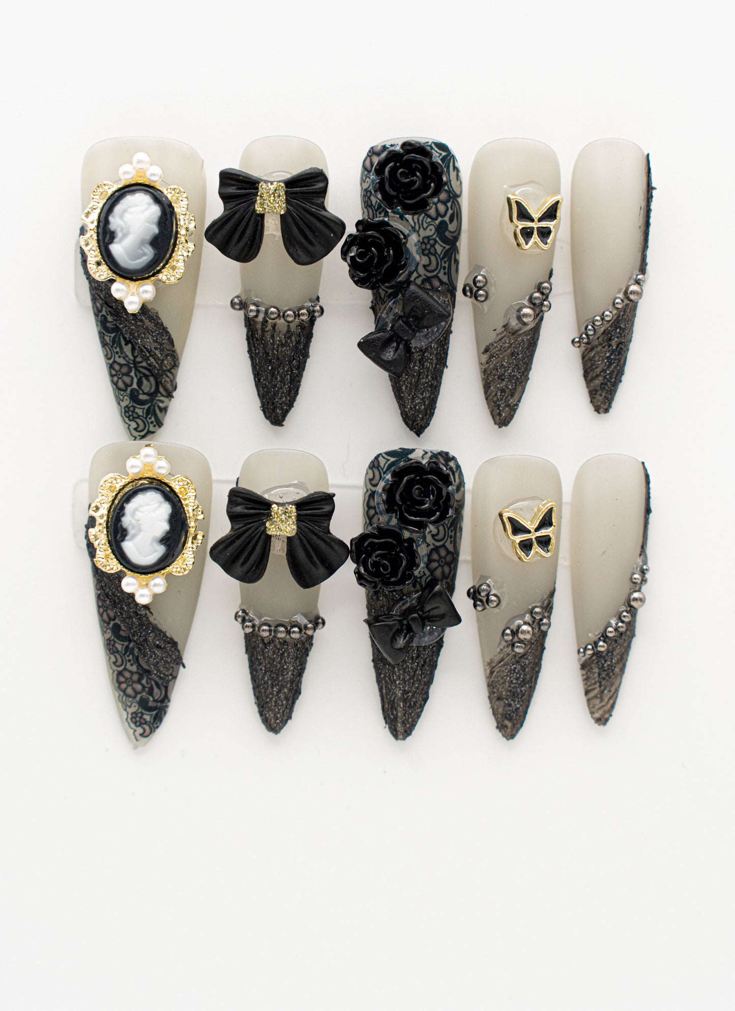 Lace and Cameo Victorian Elegance Press-on Nail|Glue Nails|Nail Art|False Nails|Elegant Nails|Summer Sale|Fancy Event Nails|Trendy Nails