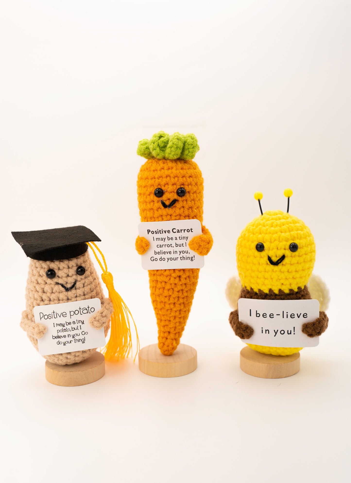 Positive Crochet Carrot Bee Potato Gift, Funny Office Decor, Mental Health Gift, Encouraging Gag Gift, Handmade Emotional Support Gift