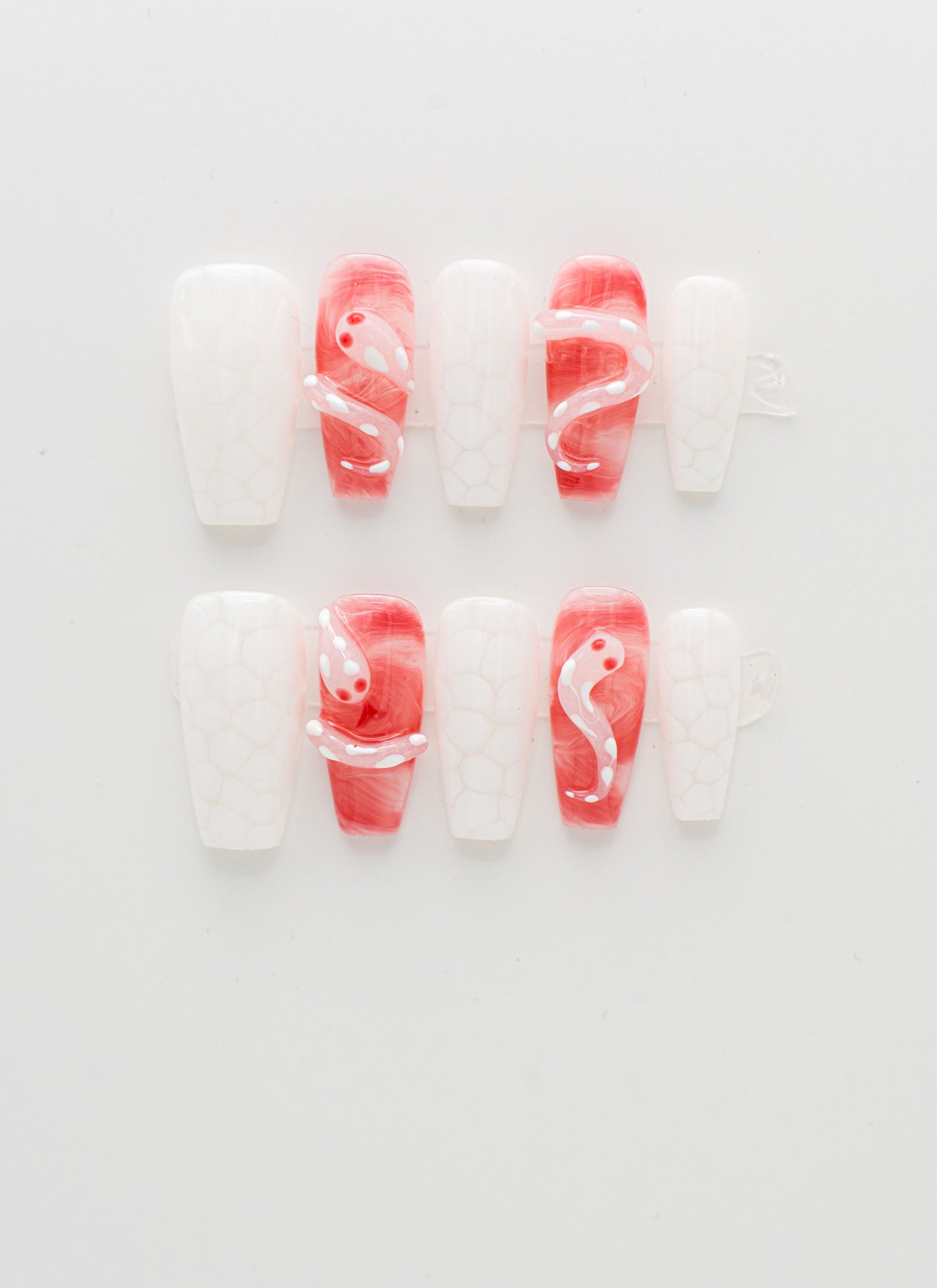 White Snake Print and Candy Pink Jelly Press-on Nail|Glue Nails|Nail Art|False Nails|Elegant Nails|Summer Sale|Fancy Event Nails|Trendy Nail