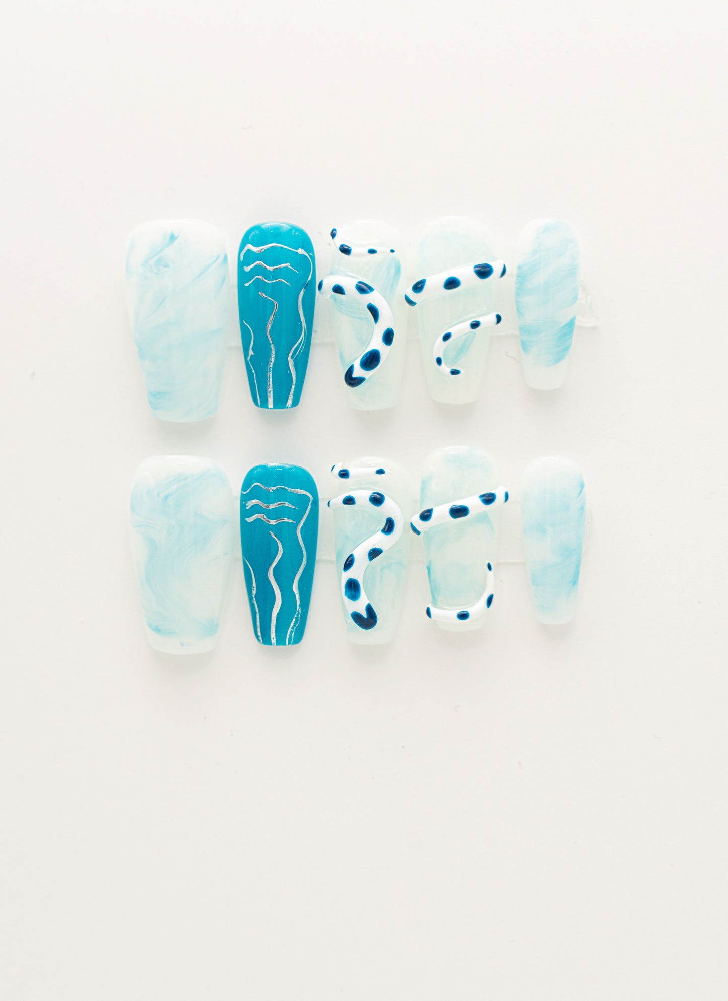 Blue Snake Print Press-on Nail|Glue Nails|Nail Art|False Nails|Elegant Nails|Summer Sale|Fancy Event Nails|Trendy Nails