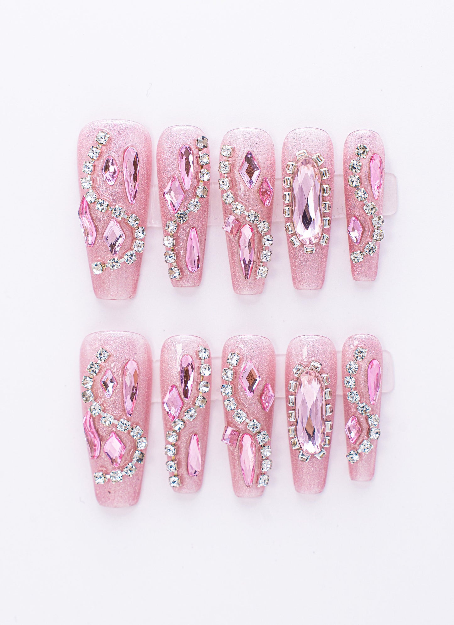 Pink Nails|Crystal nails|Coffin Nail Design|Cute Nails|Nail Designs|False Nails|Elegant Nails|Summer Nail|Trendy Nails