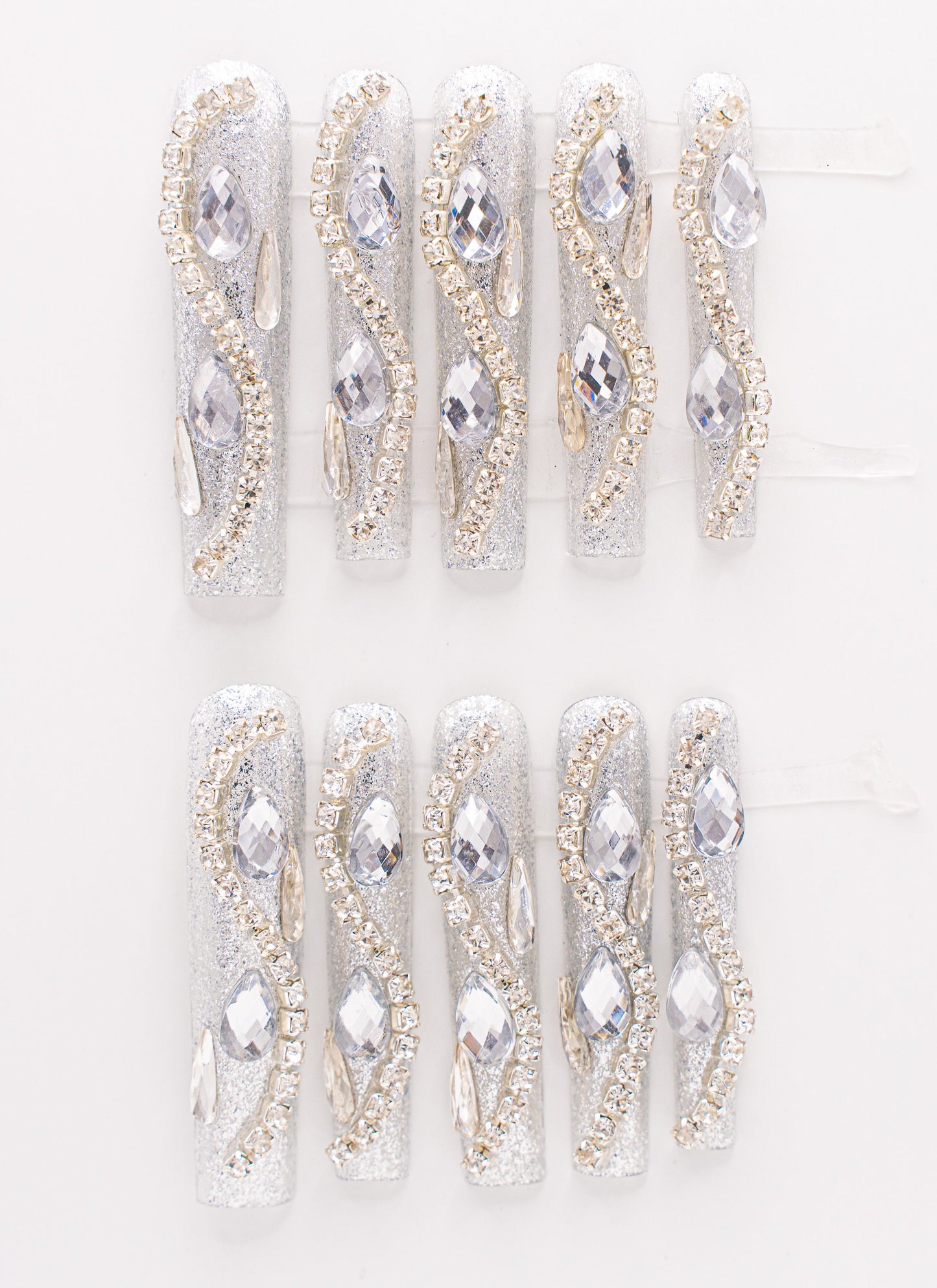 Silver Glitter Rhinestone Press on Nail|Cute Nail|Nail Designs|Nail Art|False Nails|Elegant Nails|Summer Nail|Crystal nails|Trendy Nails