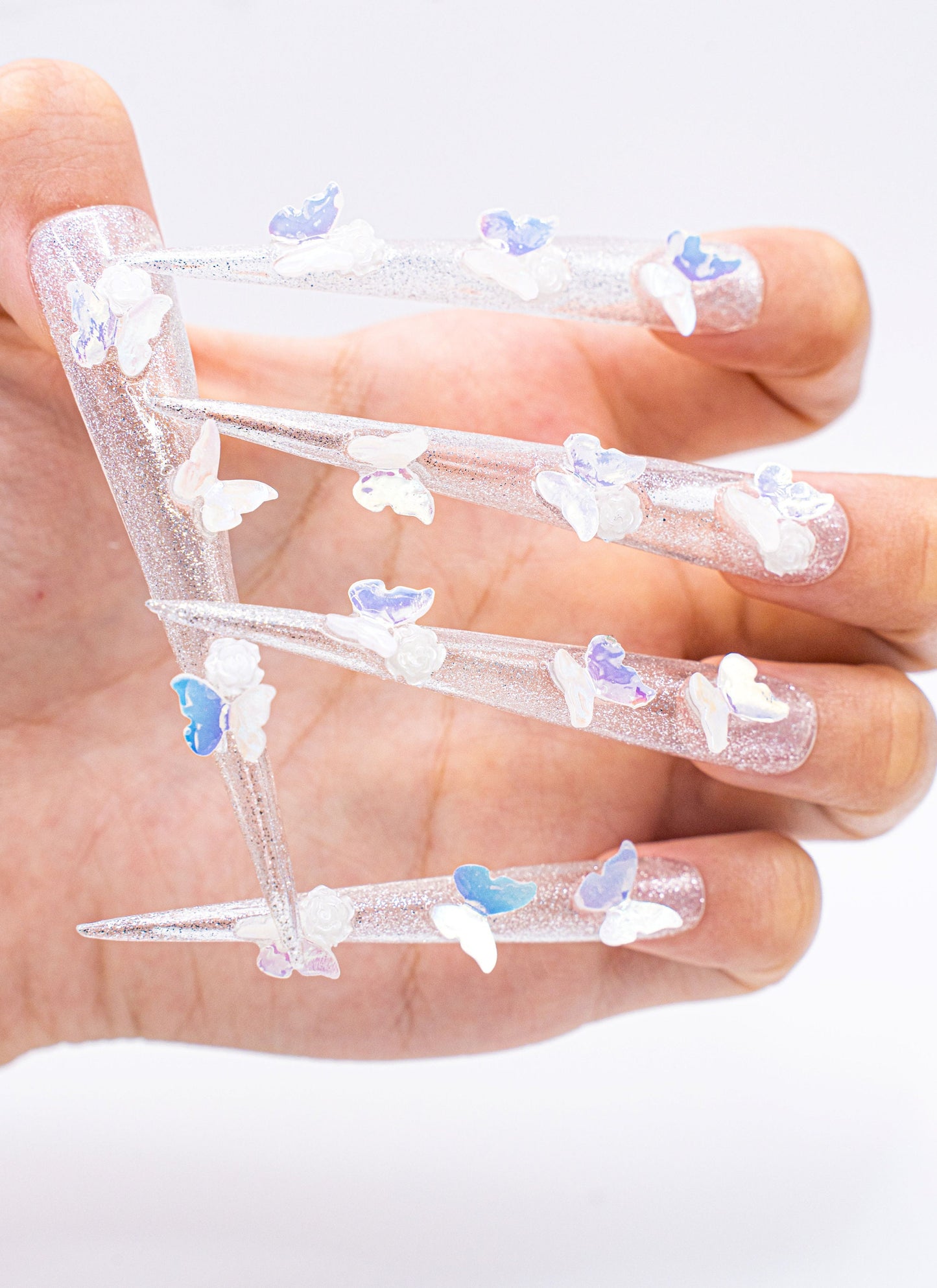Butterfly Nails|Clear Nails|Long Nails|Cute Nails|Nail Designs|False Nails|Elegant Nails|Summer Nails|Long Stiletto Nails|Halloween Nails