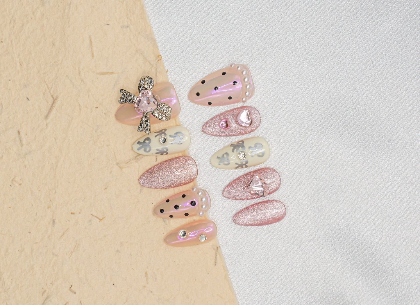 Cute Pink Bow Nail|Cute Nail|Summer Nail|Nail Designs|False Nail|Elegant Nail|Classy Nail|Free Style|Trendy Nail|Pearl Nail