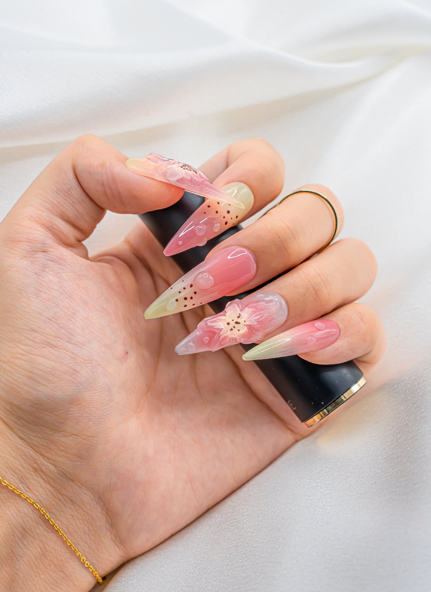 3D Orchid Press on Nails|Cute Nails|Beach Nails|Nail Designs|False Nails|Elegant Nails|Summer Nail|Colorful Nail|Ombre Nail|Trendy Nails