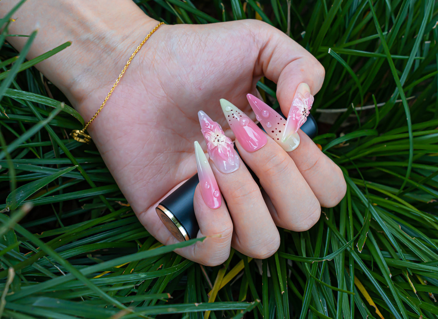 3D Orchid Press on Nails|Cute Nails|Beach Nails|Nail Designs|False Nails|Elegant Nails|Summer Nail|Colorful Nail|Ombre Nail|Trendy Nails