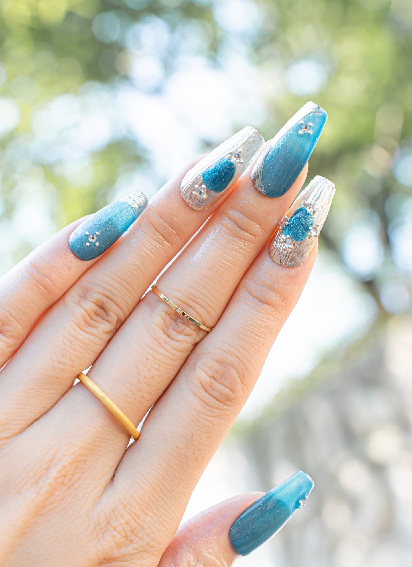 Elegant Nails|Summer Nails|Ocean Nails|Beach Nails|Mermaid Nails|Chrome Nails|Metallic Nails|Long Coffin Nails|False Nails|Trendy Nails