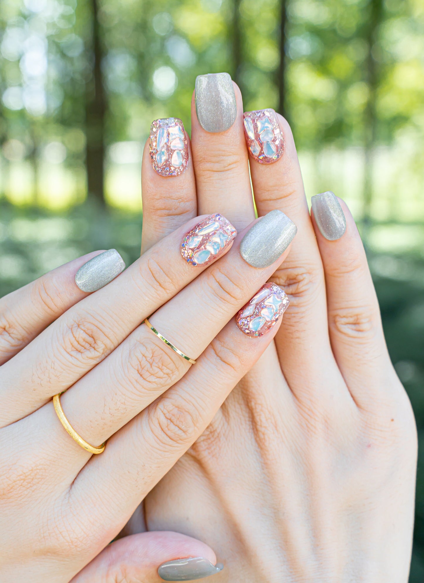 Elegant Nails|Fall Nails|3D Nails|Cat Eye Nails|Crystal Nails|Glass Nails|Beige Nails|Short Square Nails|Trendy Nails|False Nail