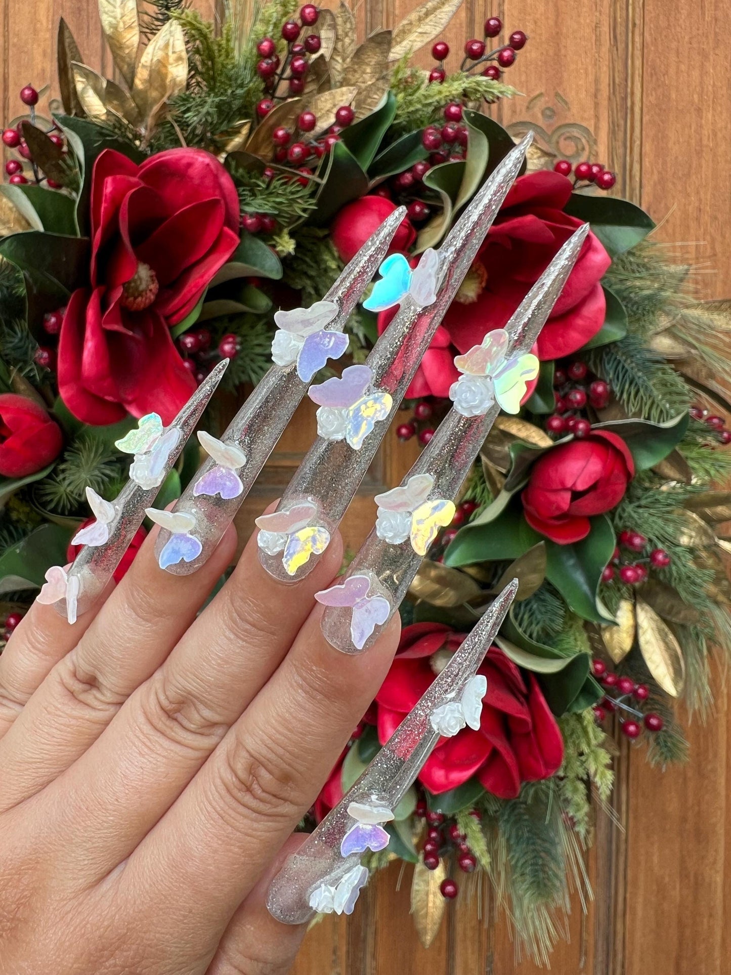 Butterfly Nails|Clear Nails|Long Nails|Cute Nails|Nail Designs|False Nails|Elegant Nails|Summer Nails|Long Stiletto Nails|Halloween Nails