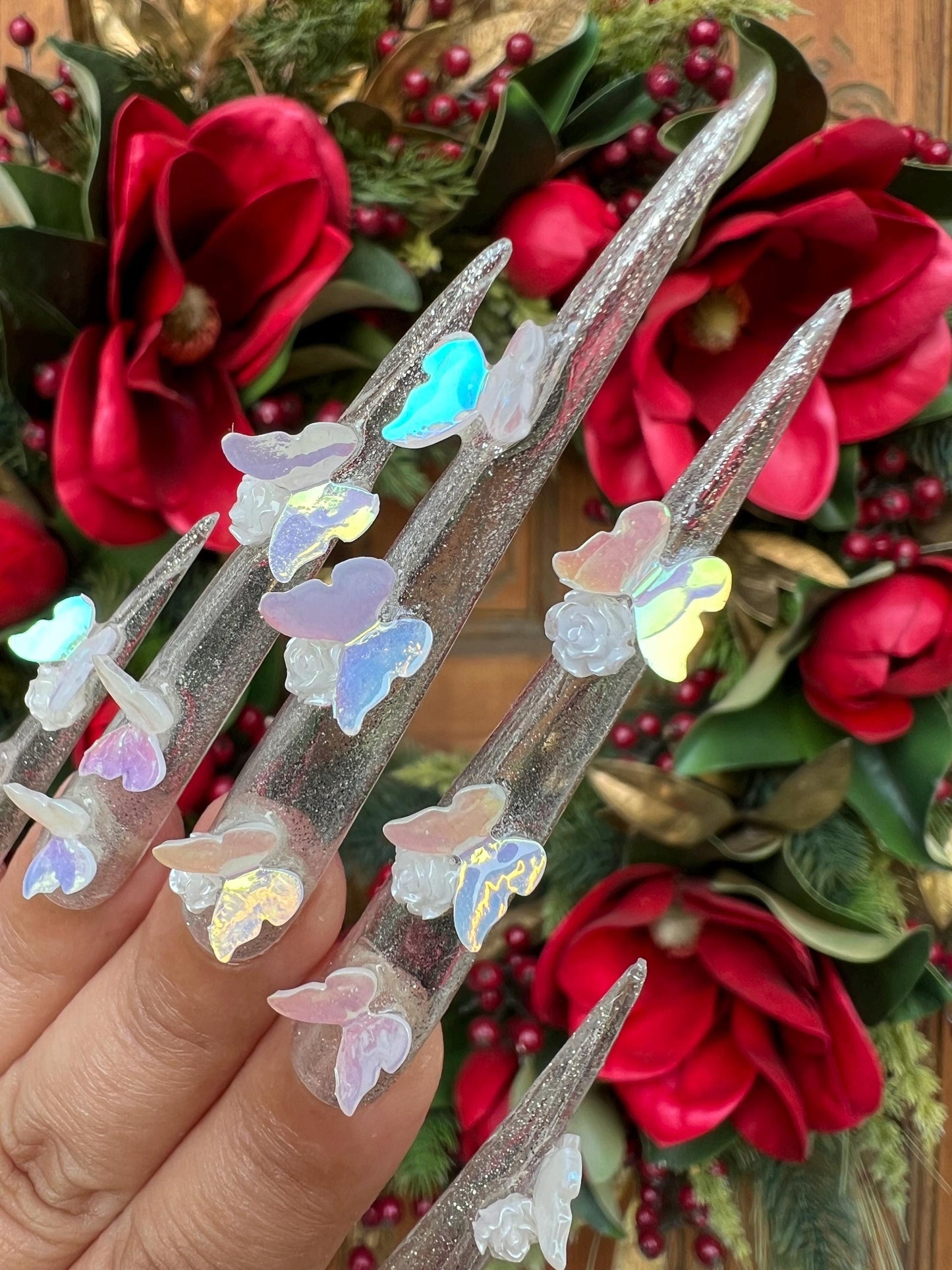 Butterfly Nails|Clear Nails|Long Nails|Cute Nails|Nail Designs|False Nails|Elegant Nails|Summer Nails|Long Stiletto Nails|Halloween Nails