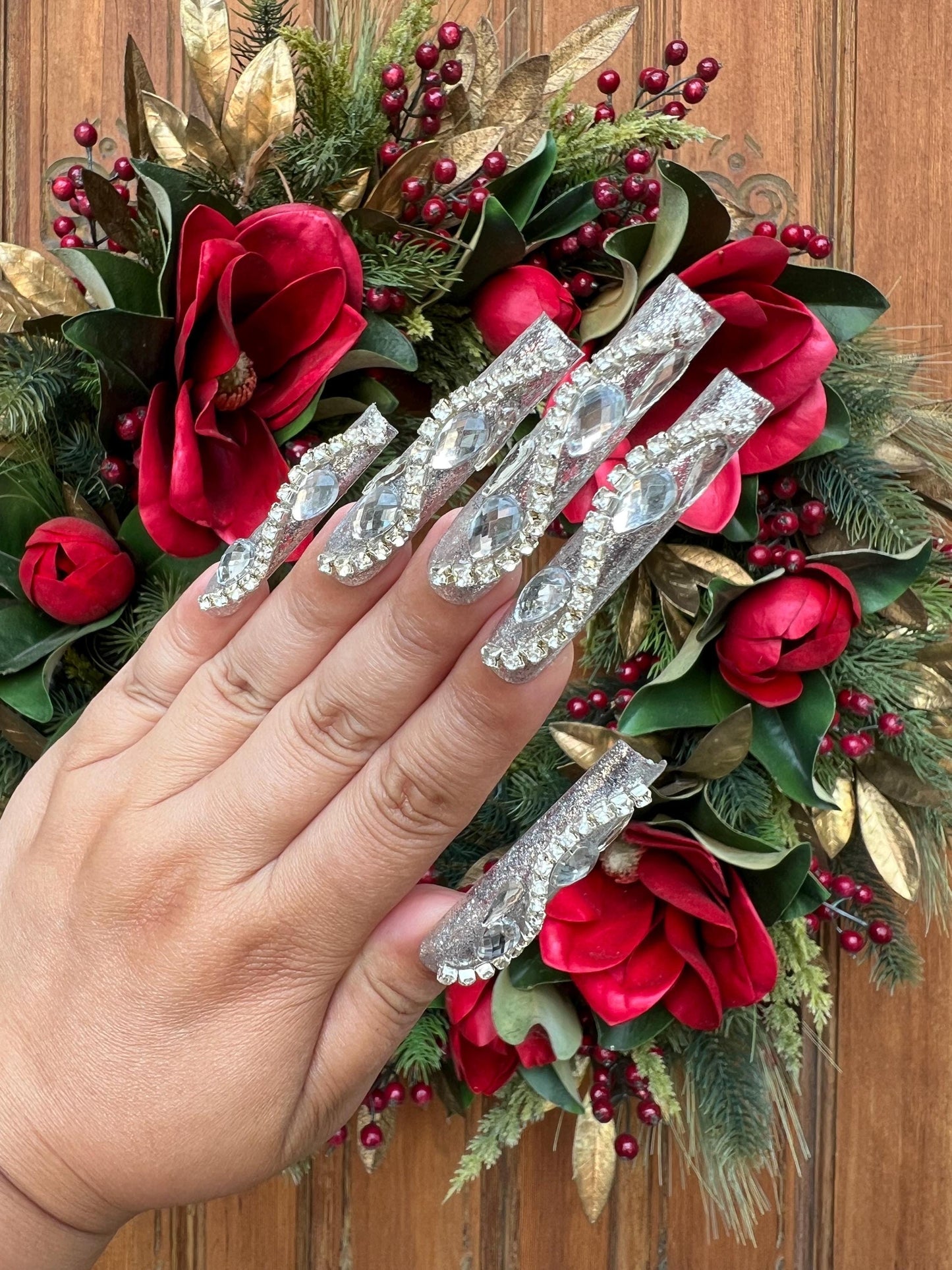 Silver Glitter Rhinestone Press on Nail|Cute Nail|Nail Designs|Nail Art|False Nails|Elegant Nails|Summer Nail|Crystal nails|Trendy Nails