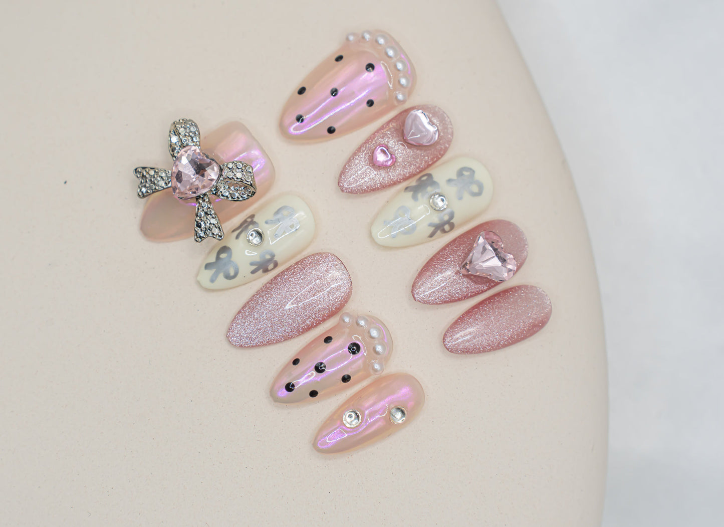 Cute Pink Bow Nail|Cute Nail|Summer Nail|Nail Designs|False Nail|Elegant Nail|Classy Nail|Free Style|Trendy Nail|Pearl Nail