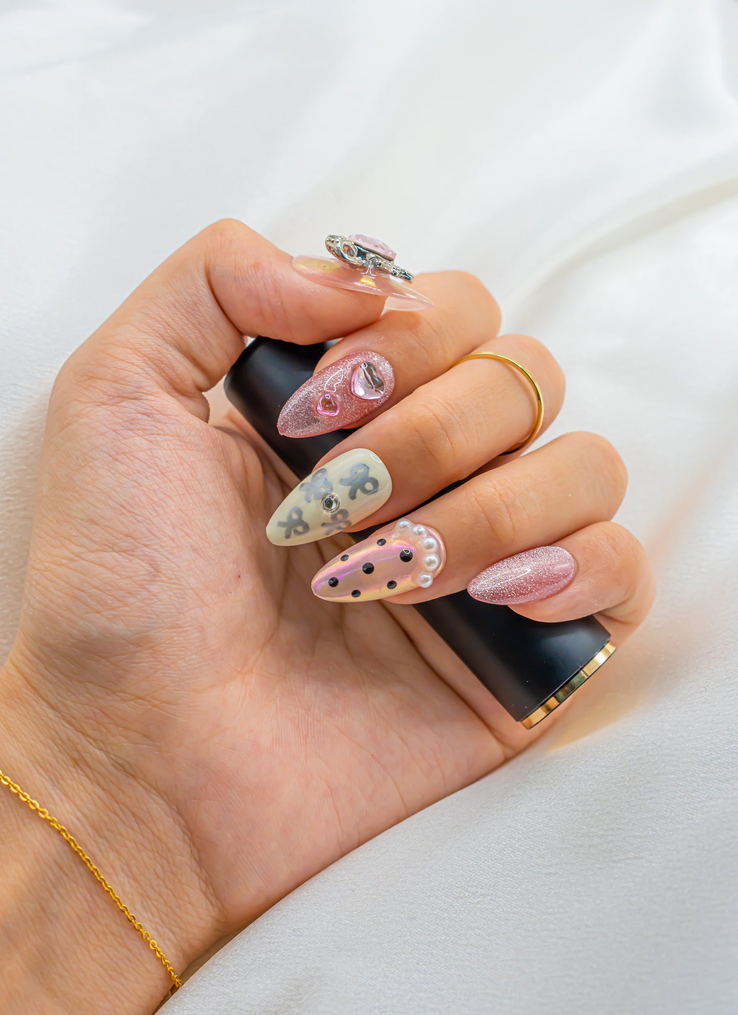 Cute Pink Bow Nail|Cute Nail|Summer Nail|Nail Designs|False Nail|Elegant Nail|Classy Nail|Free Style|Trendy Nail|Pearl Nail