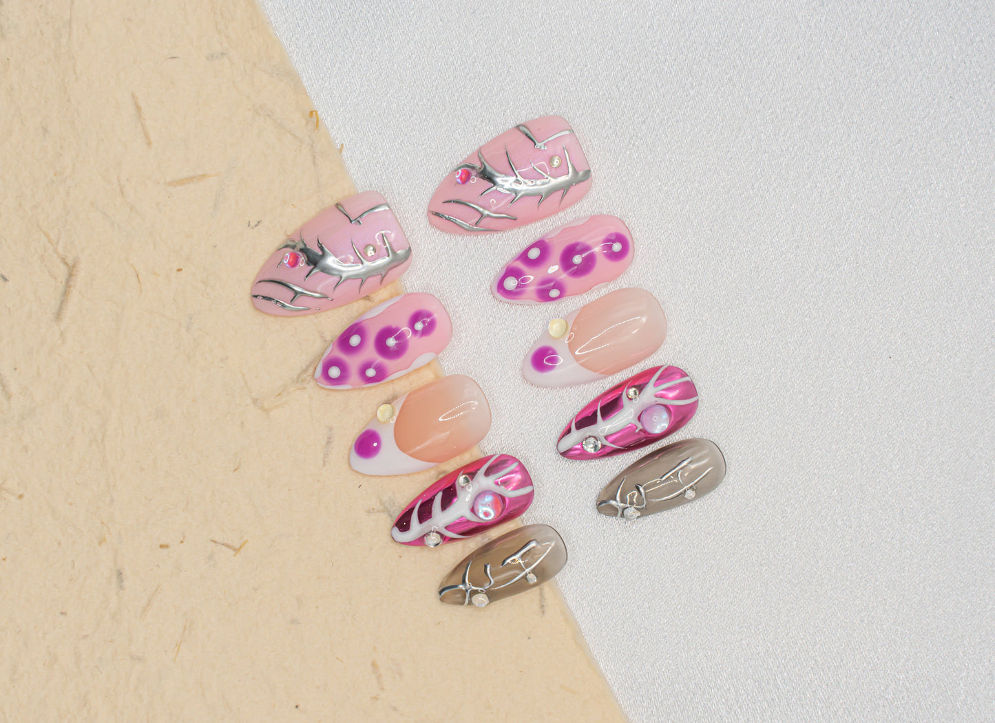 Whimsical Pink and Purple Press On Nails|Cute Nails|Beach Nails|Summer Nail|Nail Designs|False Nail|Elegant Nail|Classy Nail|Trendy Nail