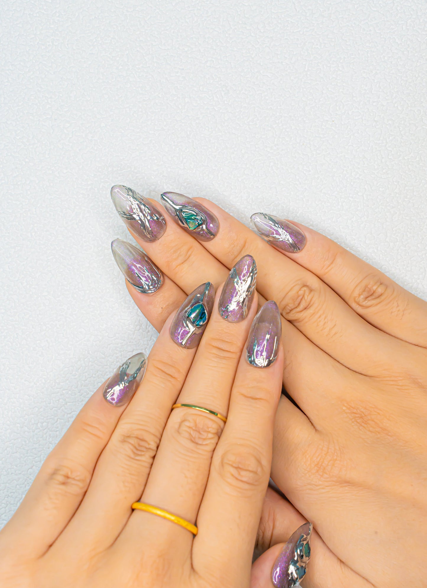 3D Almond Silver Chrome Nails|Cute Nails|Nail Designs|Nail Art|False Nails|Elegant Nails|Summer Nail|Ombre Nails|Trendy Nails|Classy Nails