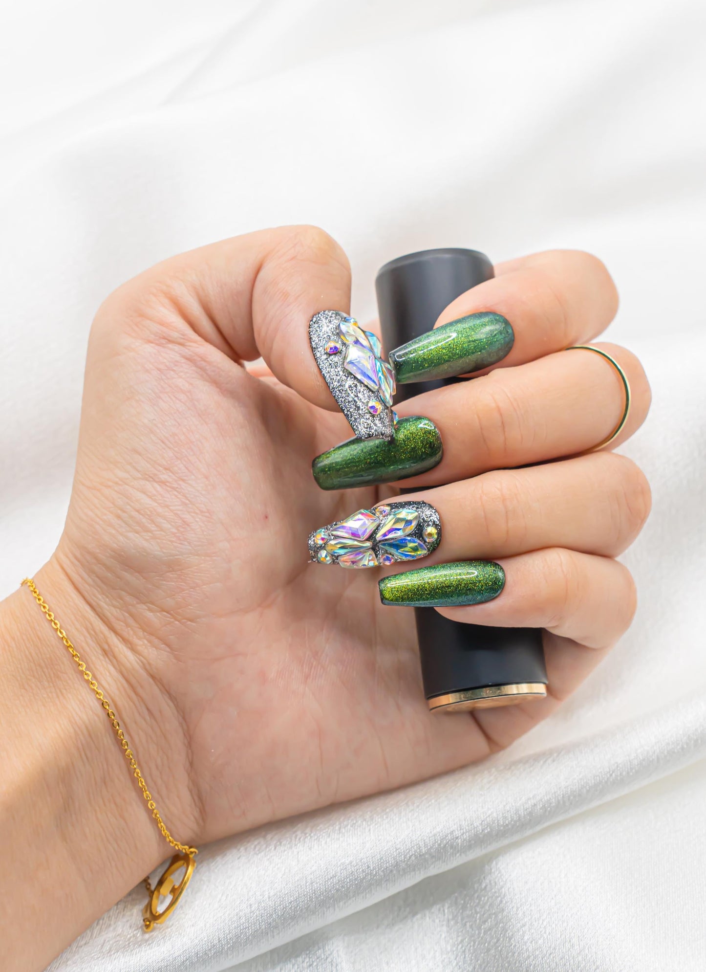 Green Jade Nails|3D Nails|Crystal Nails|Glitter Nails|Long Coffin Nails|Nails|Press On Nails|Gel Nails|Fake Nails|False Nails|Back to School