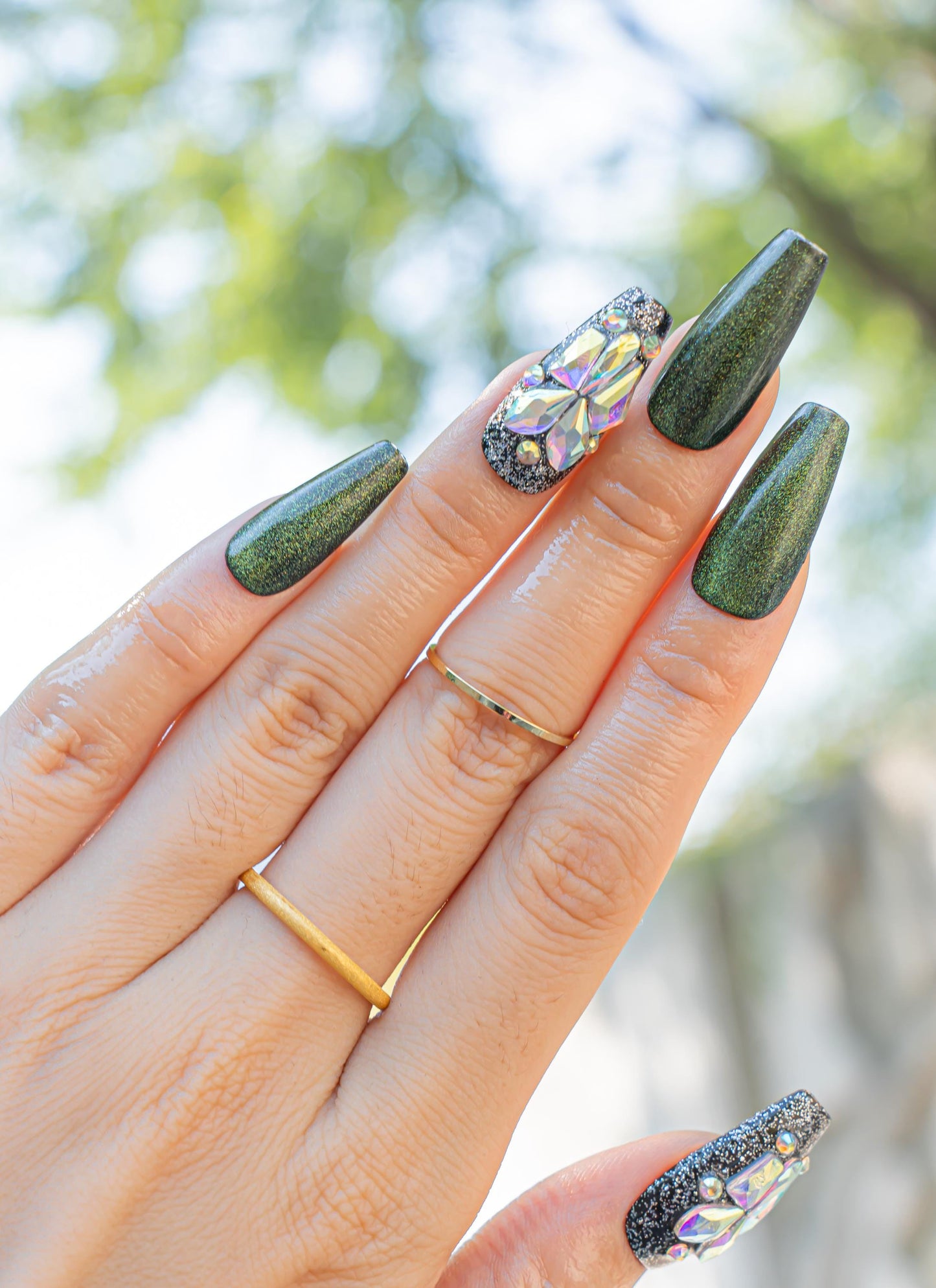 Green Jade Nails|3D Nails|Crystal Nails|Glitter Nails|Long Coffin Nails|Nails|Press On Nails|Gel Nails|Fake Nails|False Nails|Back to School