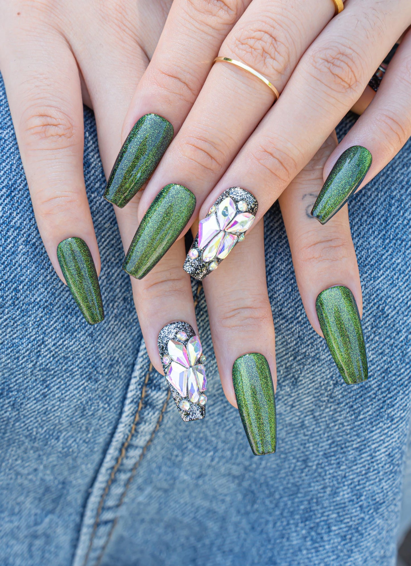 Green Jade Nails|3D Nails|Crystal Nails|Glitter Nails|Long Coffin Nails|Nails|Press On Nails|Gel Nails|Fake Nails|False Nails|Back to School