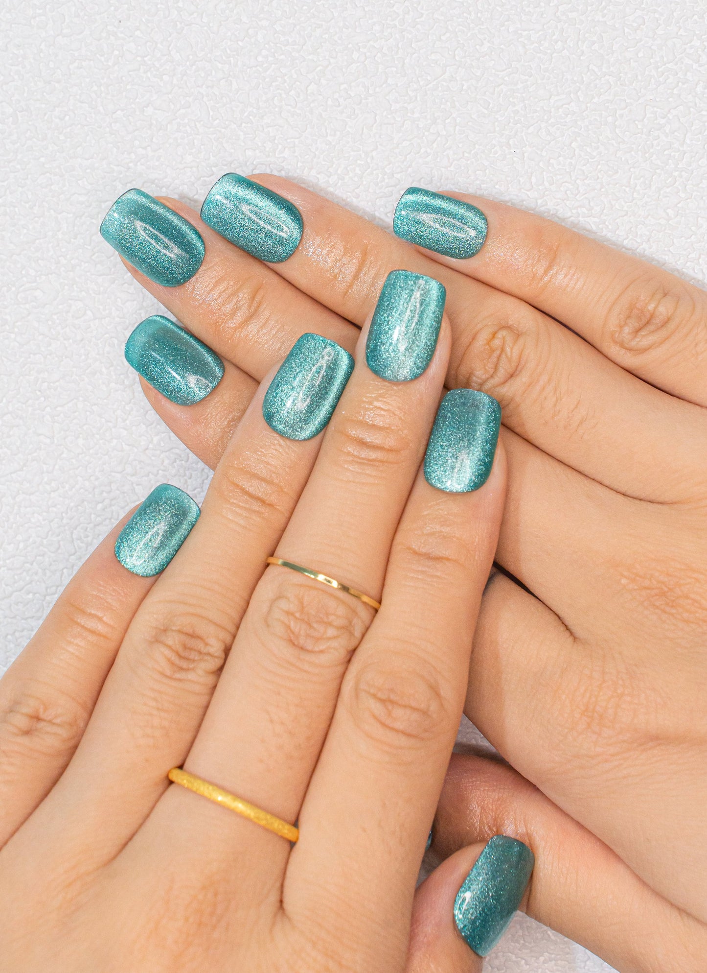 Natural Nails|Classy Nails|Summer Nails|Mystic Teal Shimmer Cat Eye Nails|Ocean Nails|Sea Nails|Mermaid Nails|Glass Nails|Short Square Nails