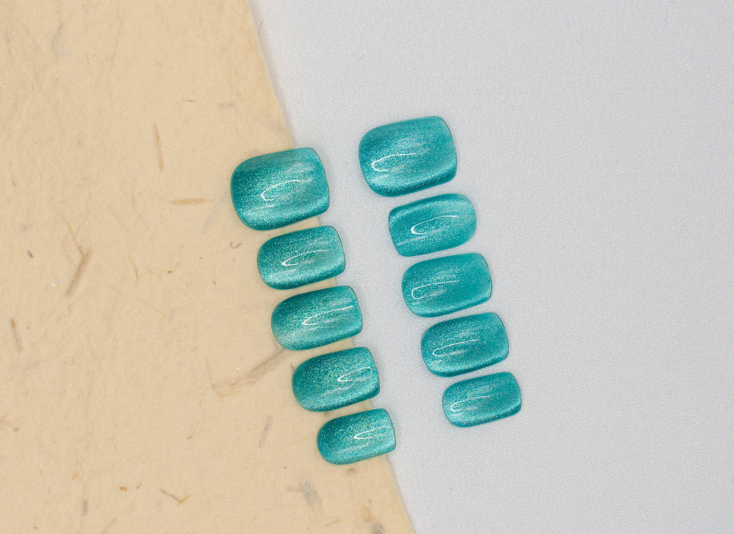 Natural Nails|Classy Nails|Summer Nails|Mystic Teal Shimmer Cat Eye Nails|Ocean Nails|Sea Nails|Mermaid Nails|Glass Nails|Short Square Nails