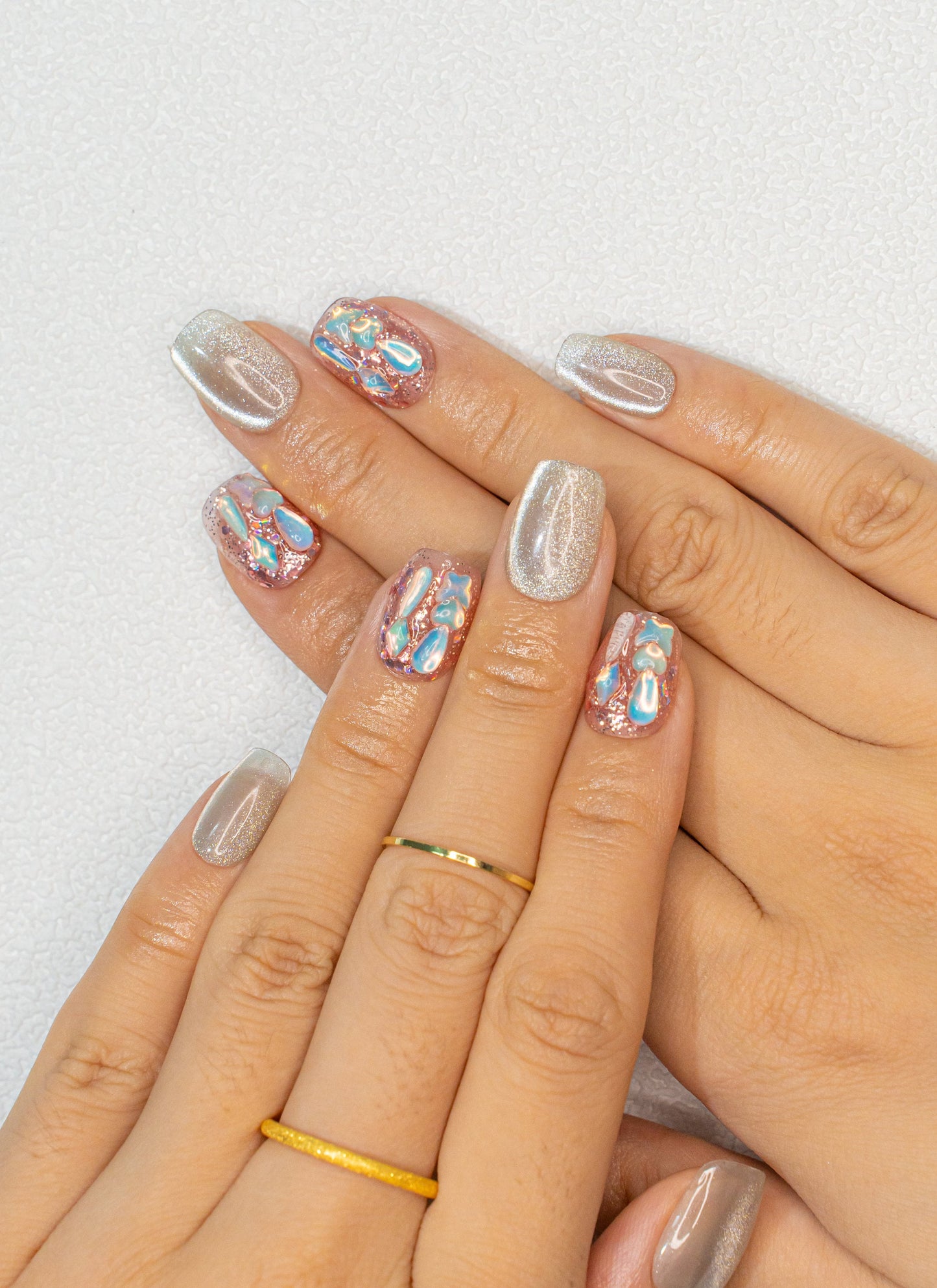Elegant Nails|Fall Nails|3D Nails|Cat Eye Nails|Crystal Nails|Glass Nails|Beige Nails|Short Square Nails|Trendy Nails|False Nail