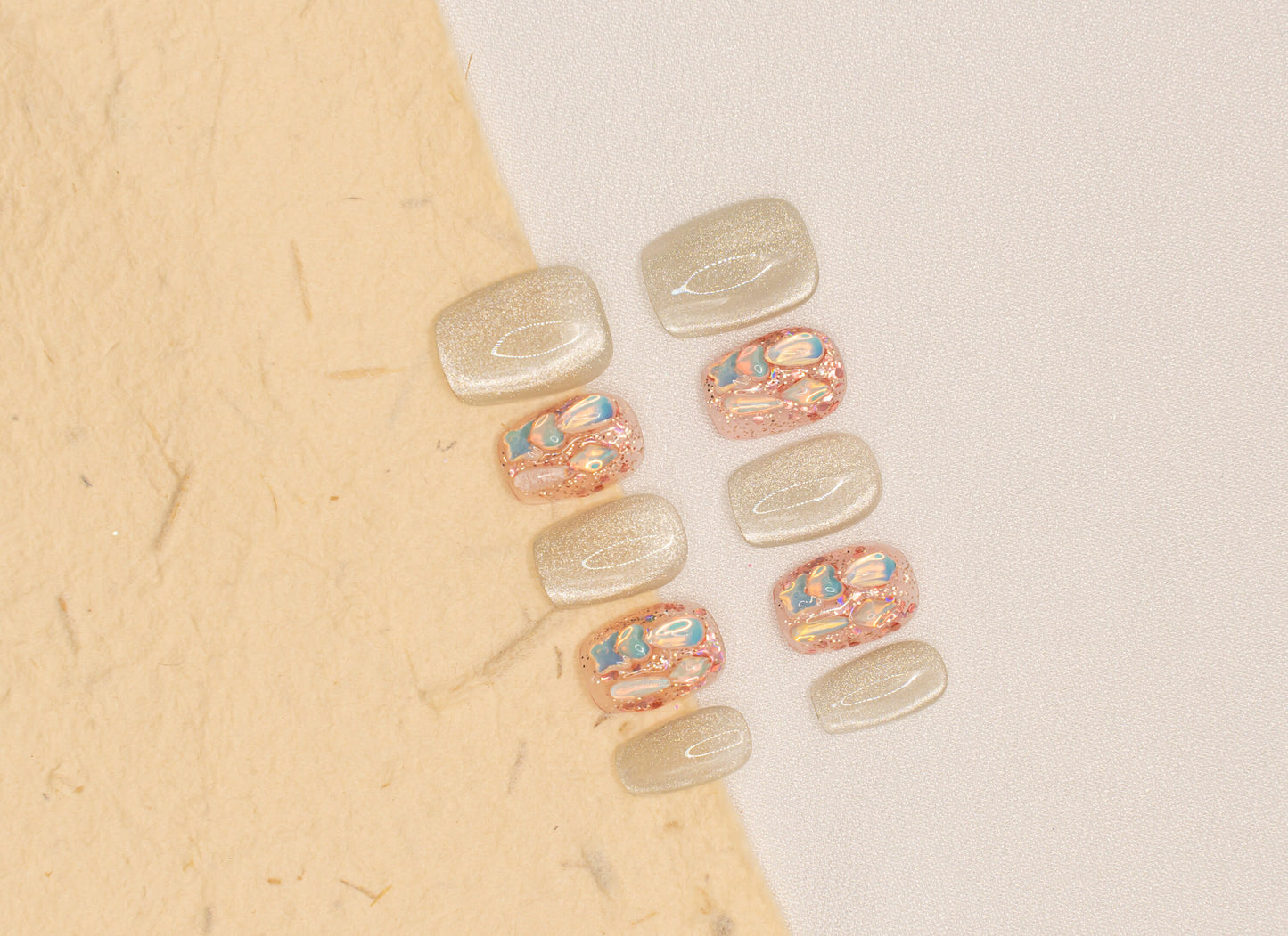 Elegant Nails|Fall Nails|3D Nails|Cat Eye Nails|Crystal Nails|Glass Nails|Beige Nails|Short Square Nails|Trendy Nails|False Nail