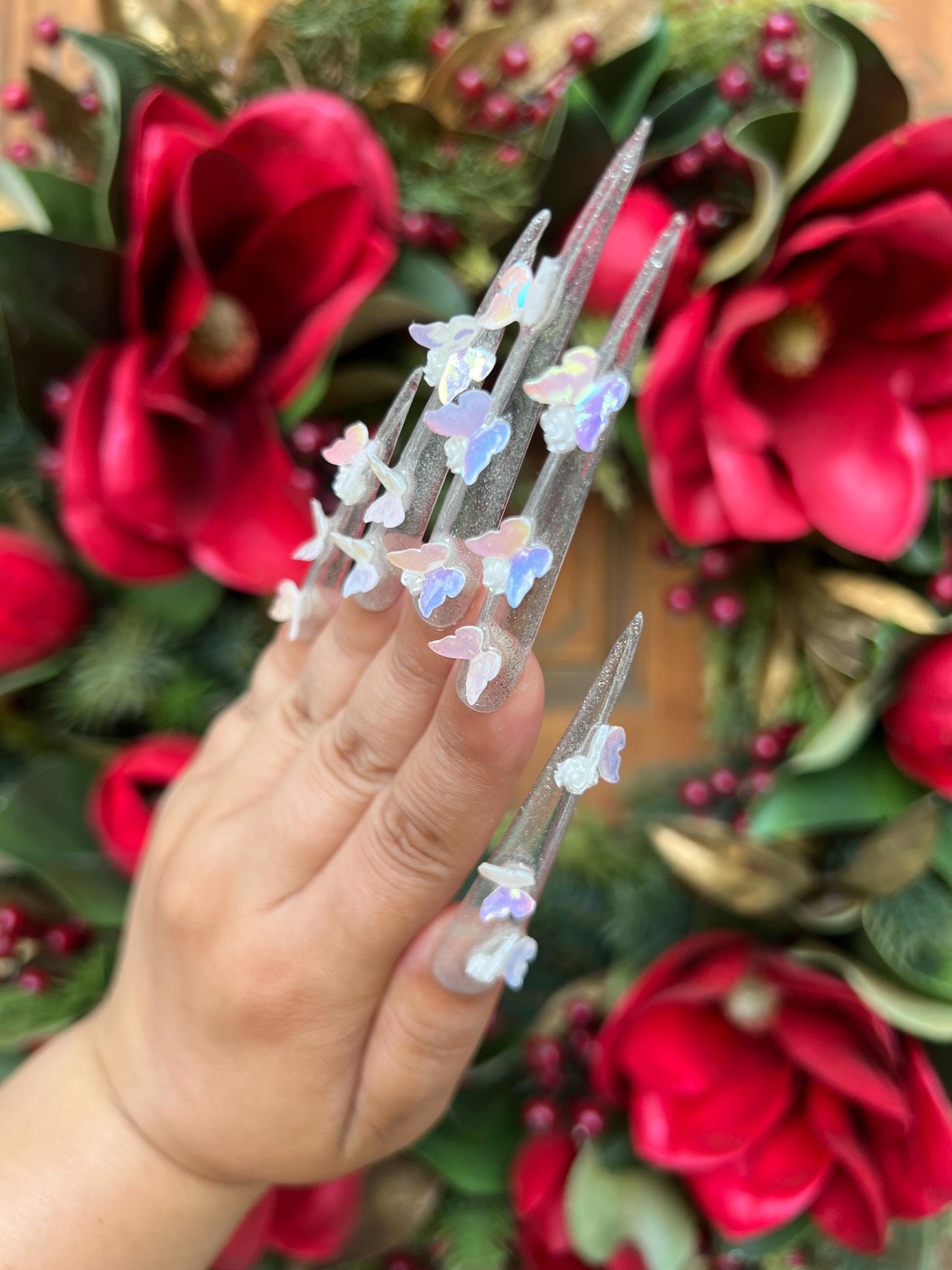 Butterfly Nails|Clear Nails|Long Nails|Cute Nails|Nail Designs|False Nails|Elegant Nails|Summer Nails|Long Stiletto Nails|Halloween Nails