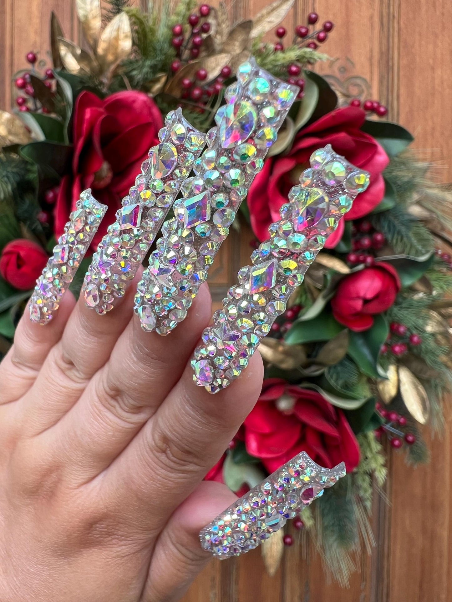 Dazzling Gala Glitter Rhinestone Press on Nails|Cute Nail|Nail Designs|False Nails|Elegant Nails|Summer Nail|Crystal nails|Trendy Nails