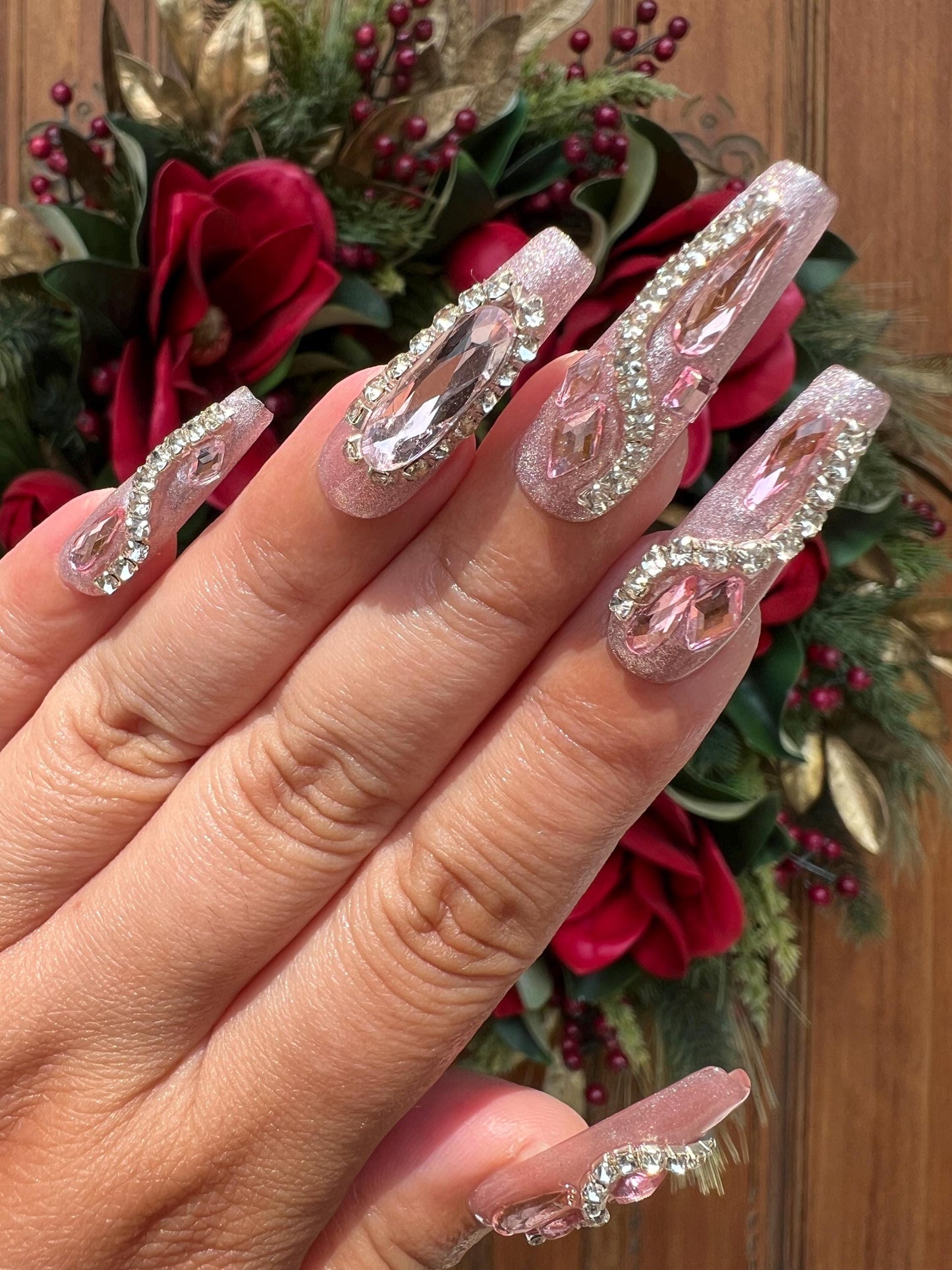 Pink Nails|Crystal nails|Coffin Nail Design|Cute Nails|Nail Designs|False Nails|Elegant Nails|Summer Nail|Trendy Nails
