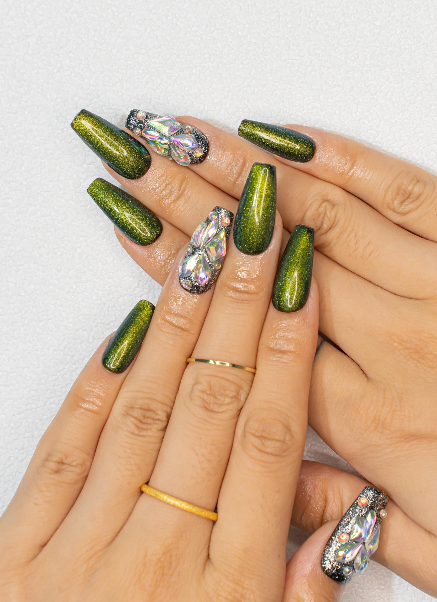 Green Jade Nails|3D Nails|Crystal Nails|Glitter Nails|Long Coffin Nails|Nails|Press On Nails|Gel Nails|Fake Nails|False Nails|Back to School