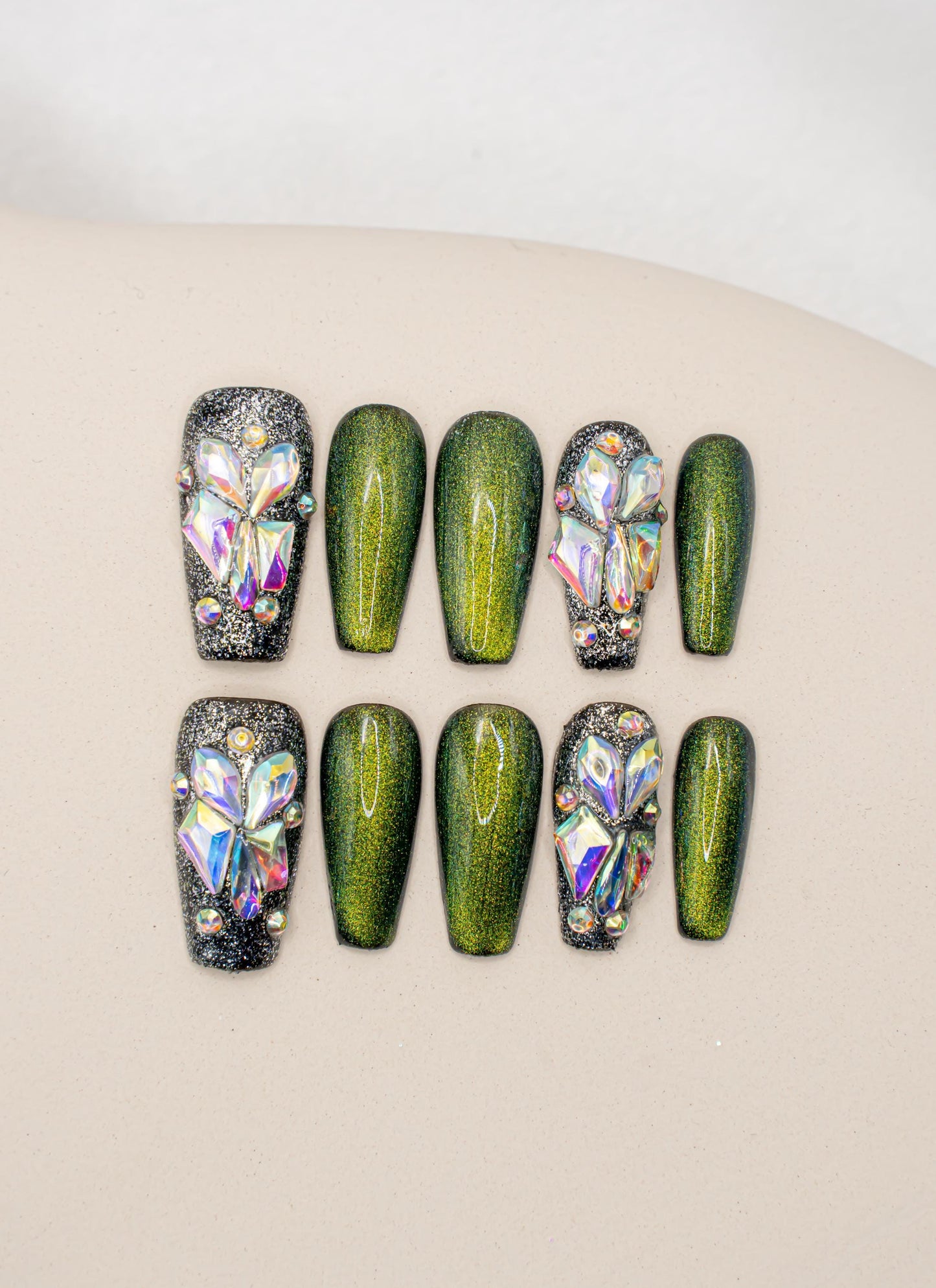 Green Jade Nails|3D Nails|Crystal Nails|Glitter Nails|Long Coffin Nails|Nails|Press On Nails|Gel Nails|Fake Nails|False Nails|Back to School