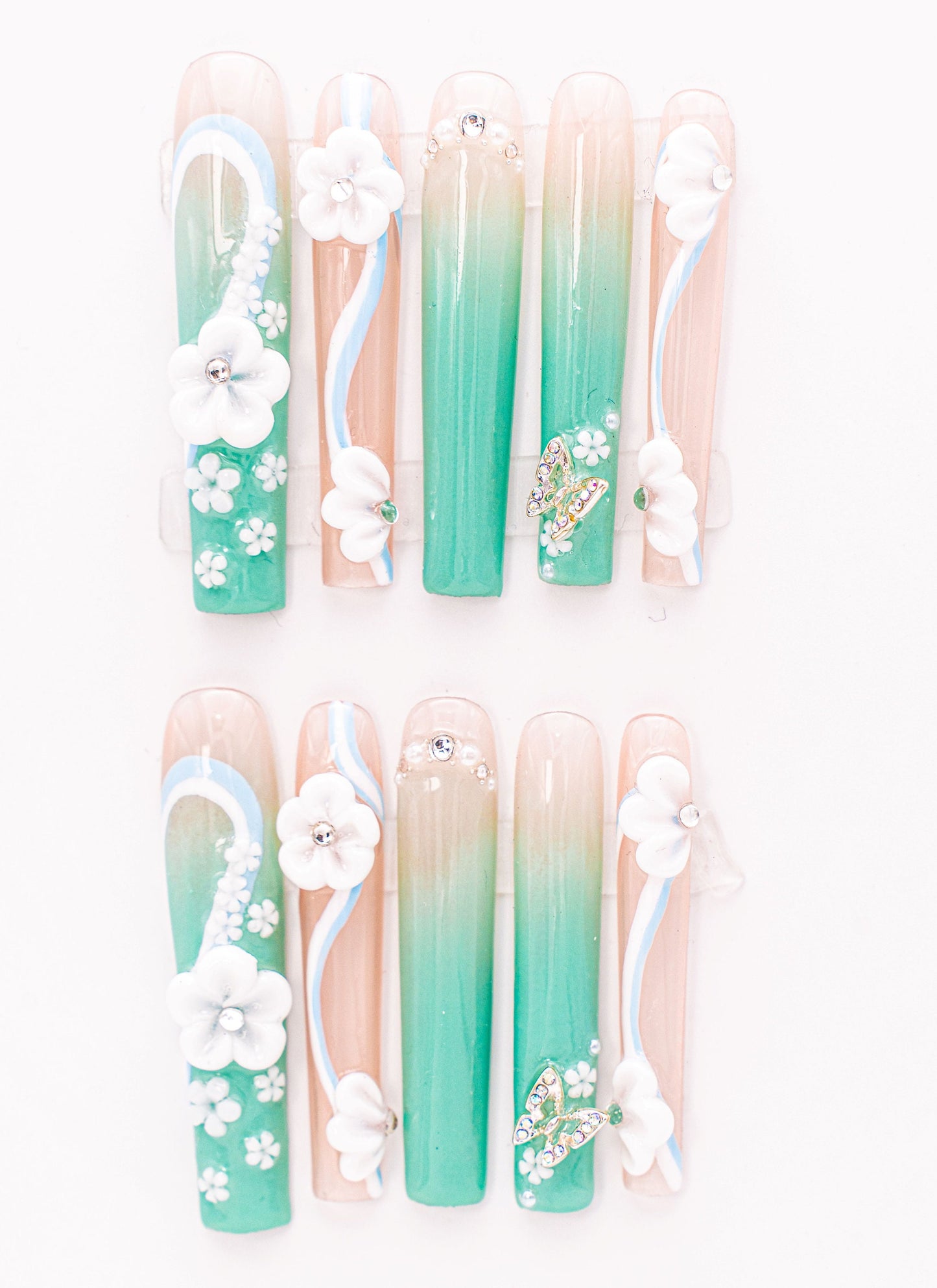 Ombre Nails|Long Nails|Green Nails||Cute Nail|Nail Designs|False Nails|Elegant Nails|Summer Nail|Nail Art|Trendy Nails